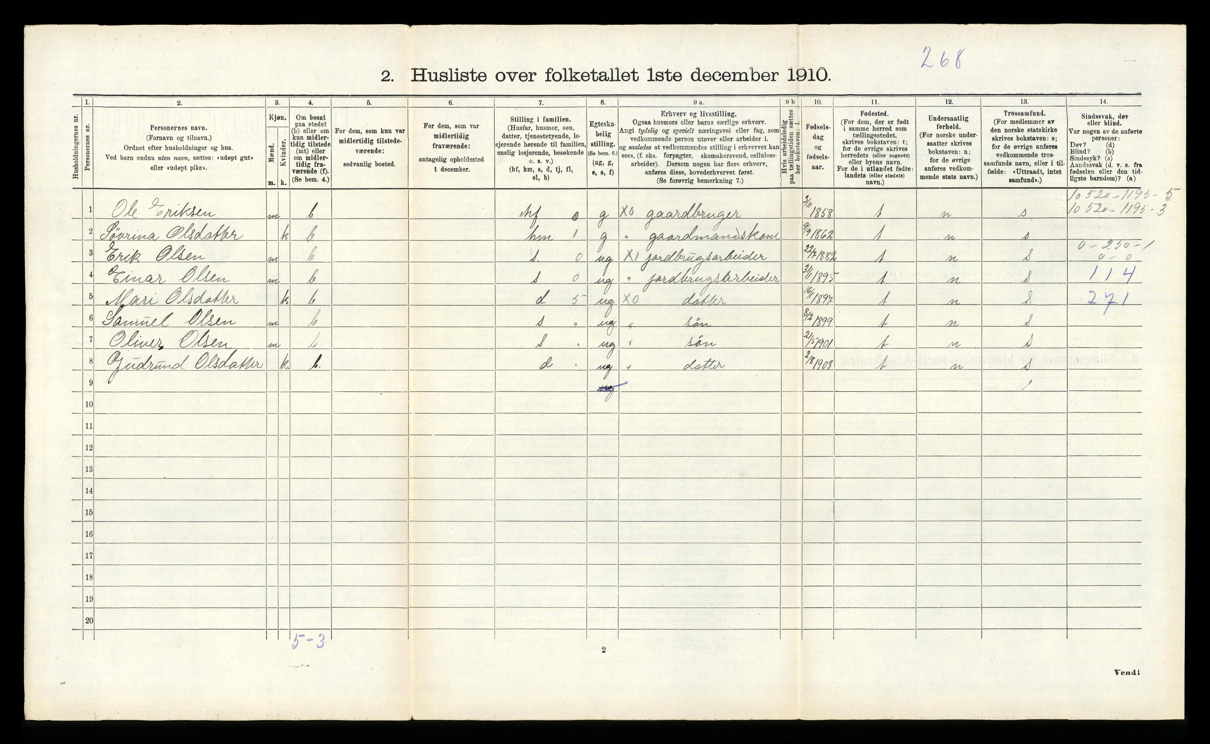 RA, 1910 census for Årdal, 1910, p. 111