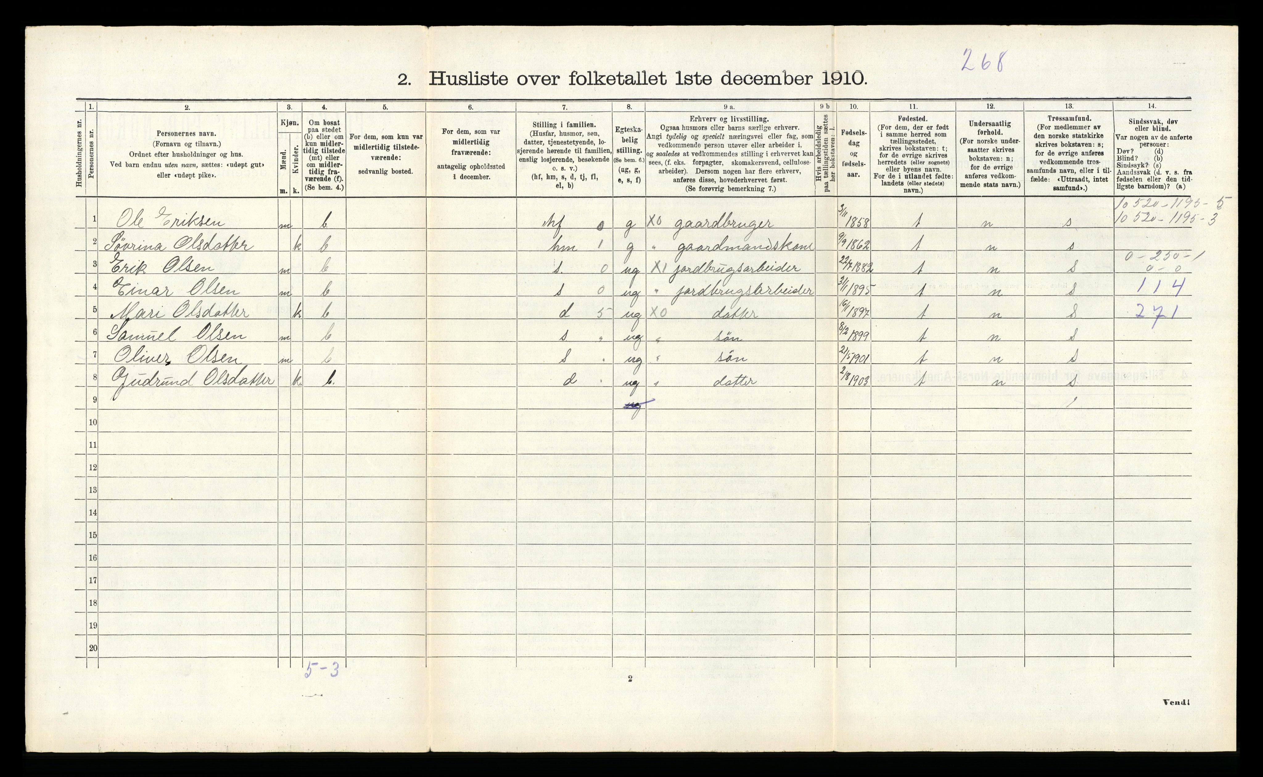 RA, 1910 census for Årdal, 1910, p. 111