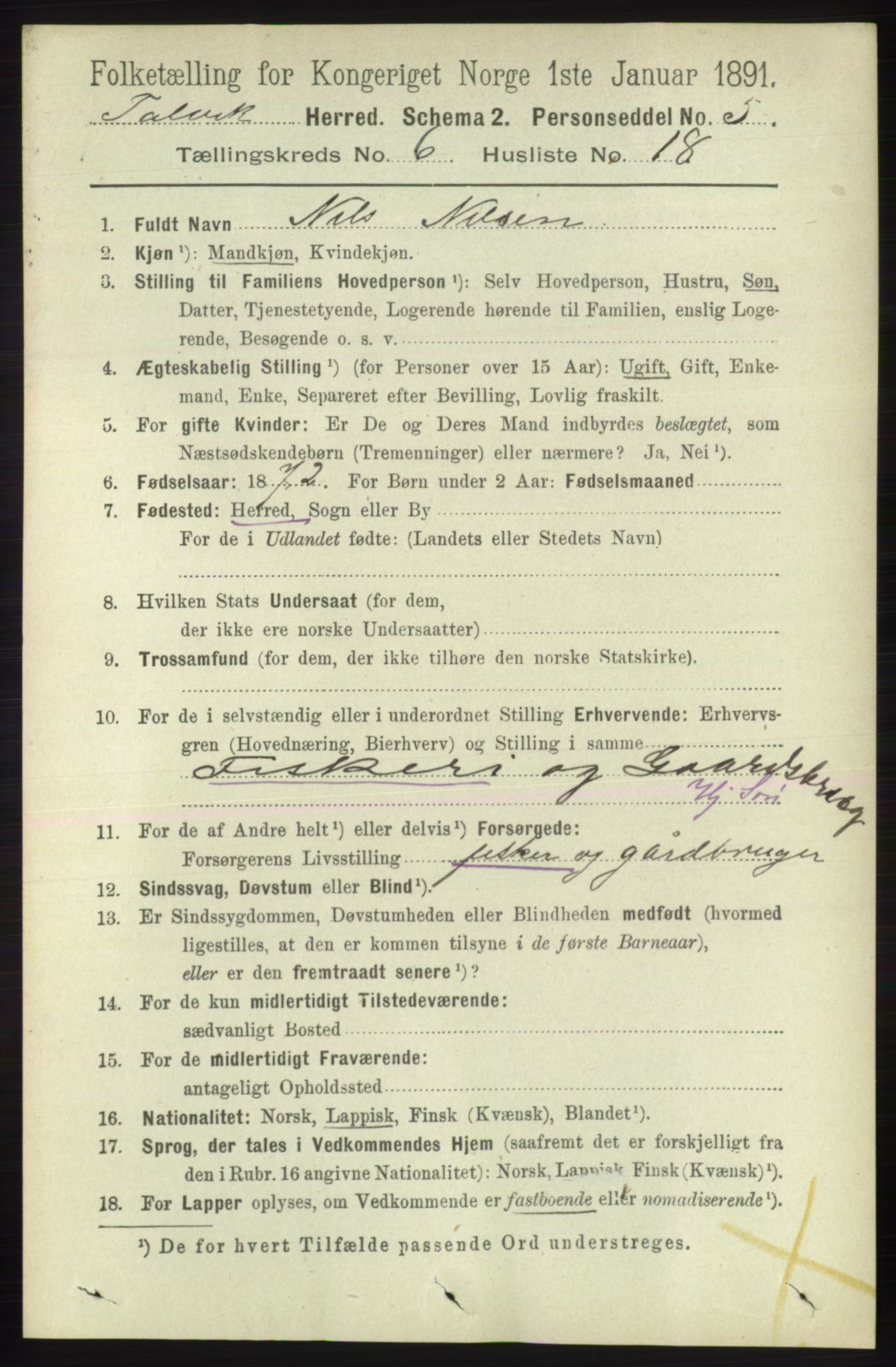 RA, 1891 census for 2013 Talvik, 1891, p. 1718