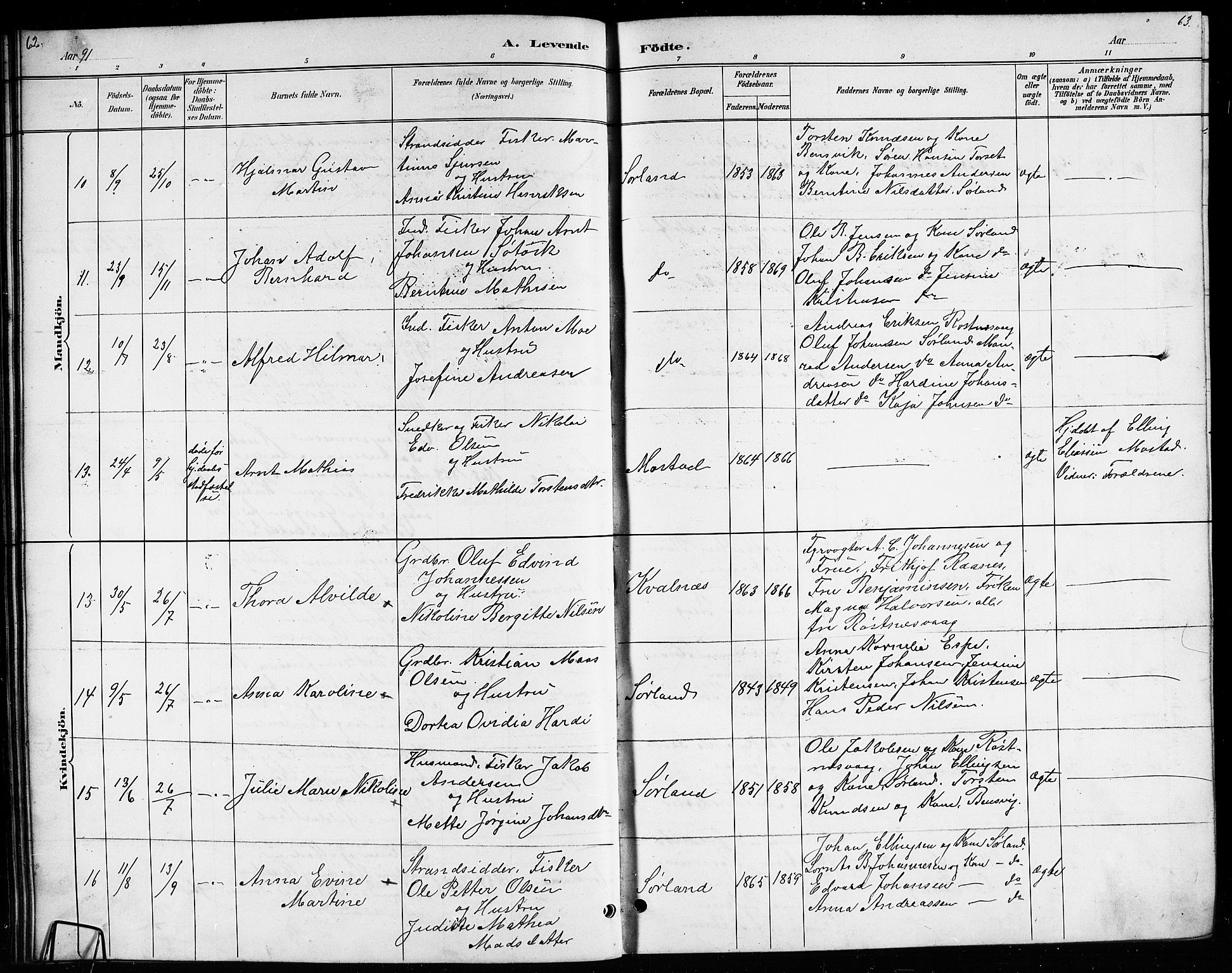 Ministerialprotokoller, klokkerbøker og fødselsregistre - Nordland, SAT/A-1459/807/L0123: Parish register (copy) no. 807C01, 1884-1910, p. 62-63