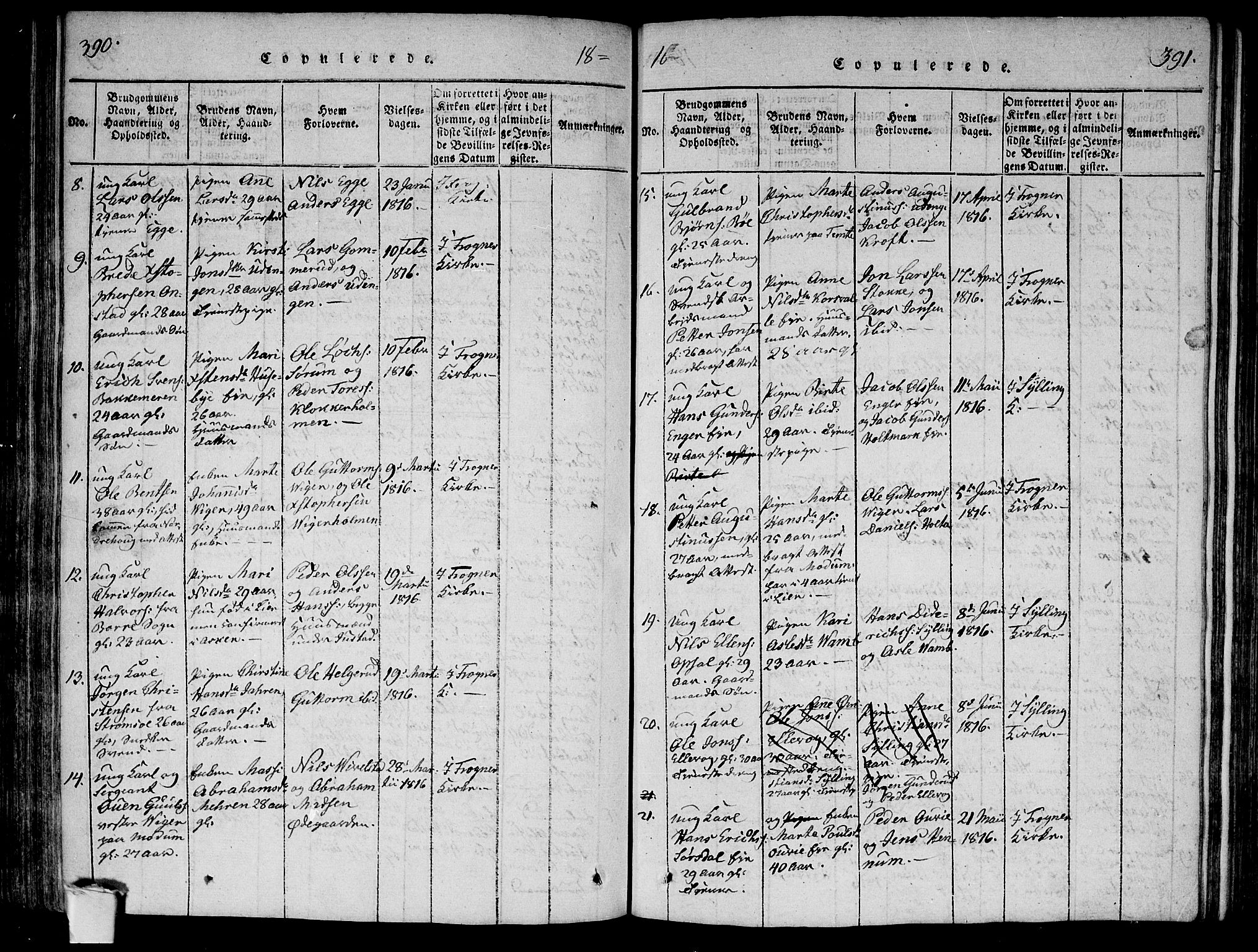 Lier kirkebøker, SAKO/A-230/F/Fa/L0008: Parish register (official) no. I 8, 1813-1825, p. 390-391
