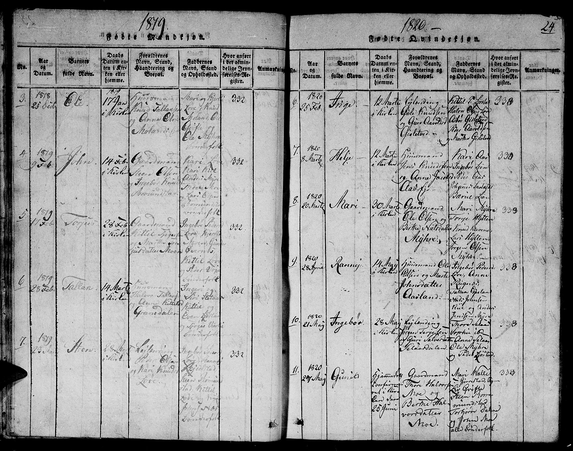 Gjerstad sokneprestkontor, AV/SAK-1111-0014/F/Fb/Fbb/L0001: Parish register (copy) no. B 1, 1813-1863, p. 24