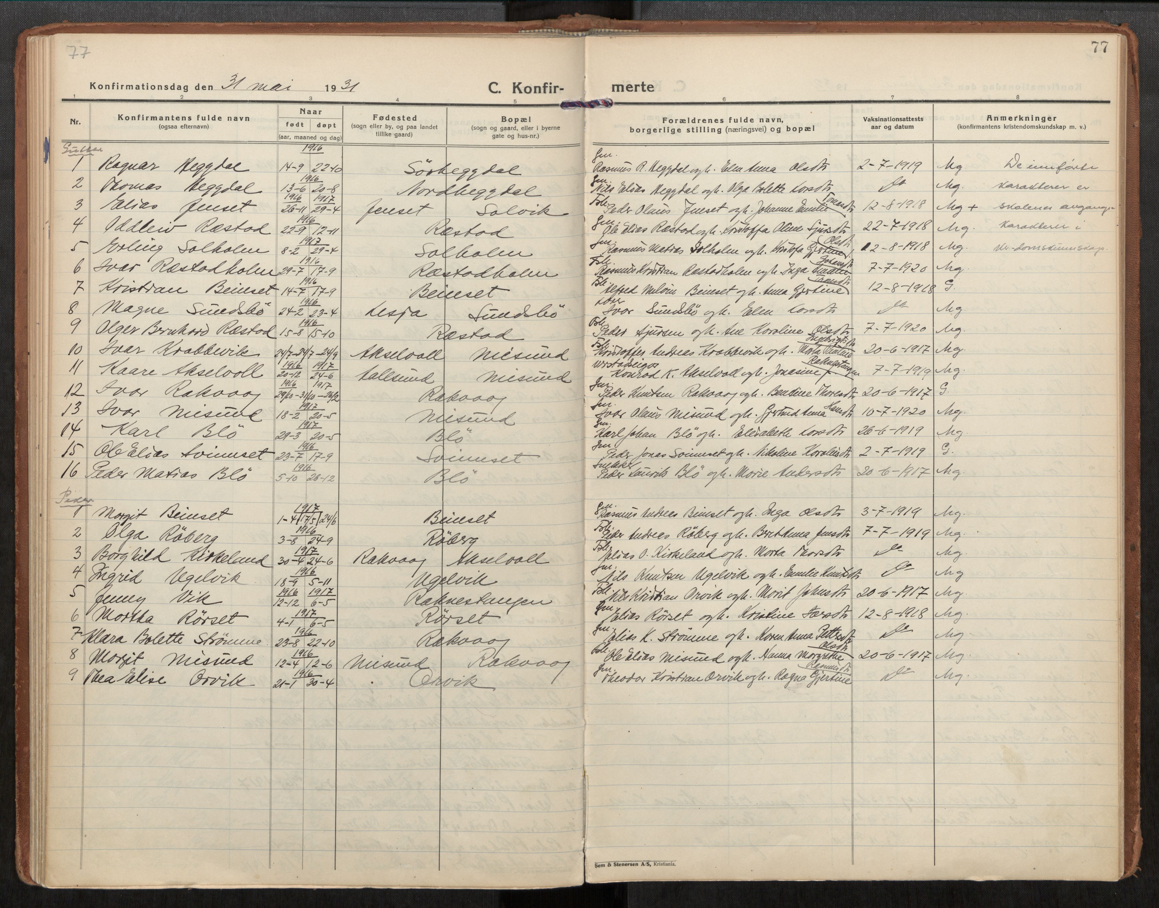 Ministerialprotokoller, klokkerbøker og fødselsregistre - Møre og Romsdal, AV/SAT-A-1454/563/L0741: Parish register (official) no. 563A03, 1924-1945, p. 77