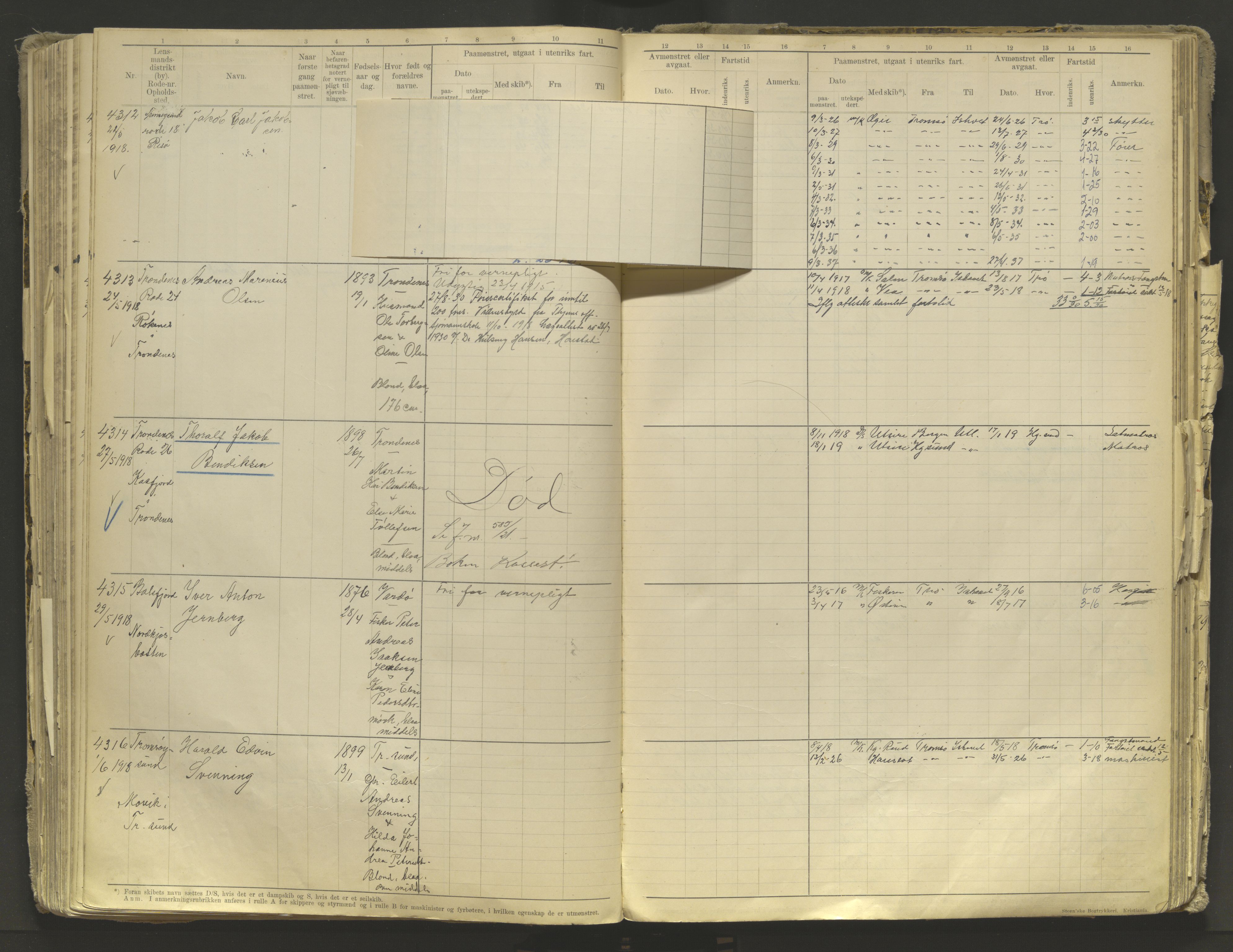 Tromsø sjømannskontor/innrullerings-/mønstringsdistrikt, AV/SATØ-S-0243/F/Fb/L0010: Annotasjonsrulle. Defekt: løs innbinding. Nr. 3519-4972, 1916-1920