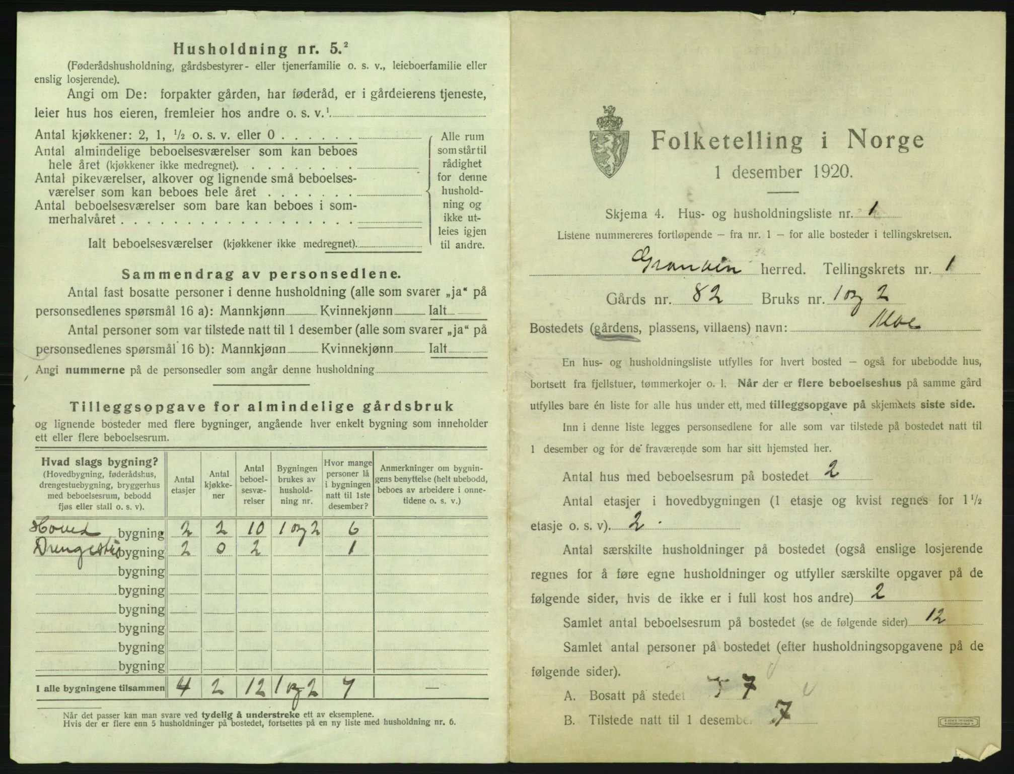 SAB, 1920 census for Granvin, 1920, p. 22