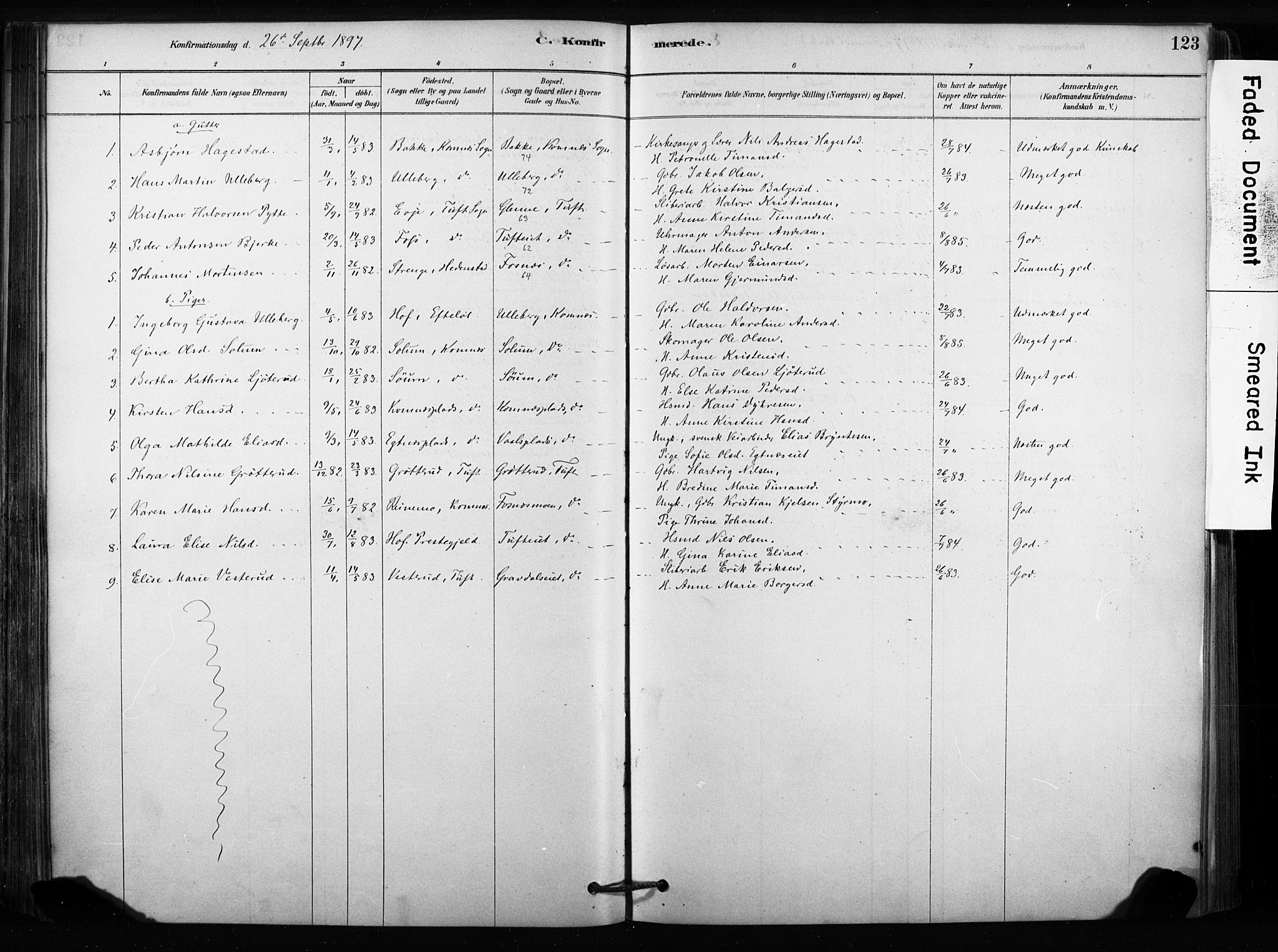 Sandsvær kirkebøker, SAKO/A-244/F/Fc/L0001: Parish register (official) no. III 1, 1878-1923, p. 123