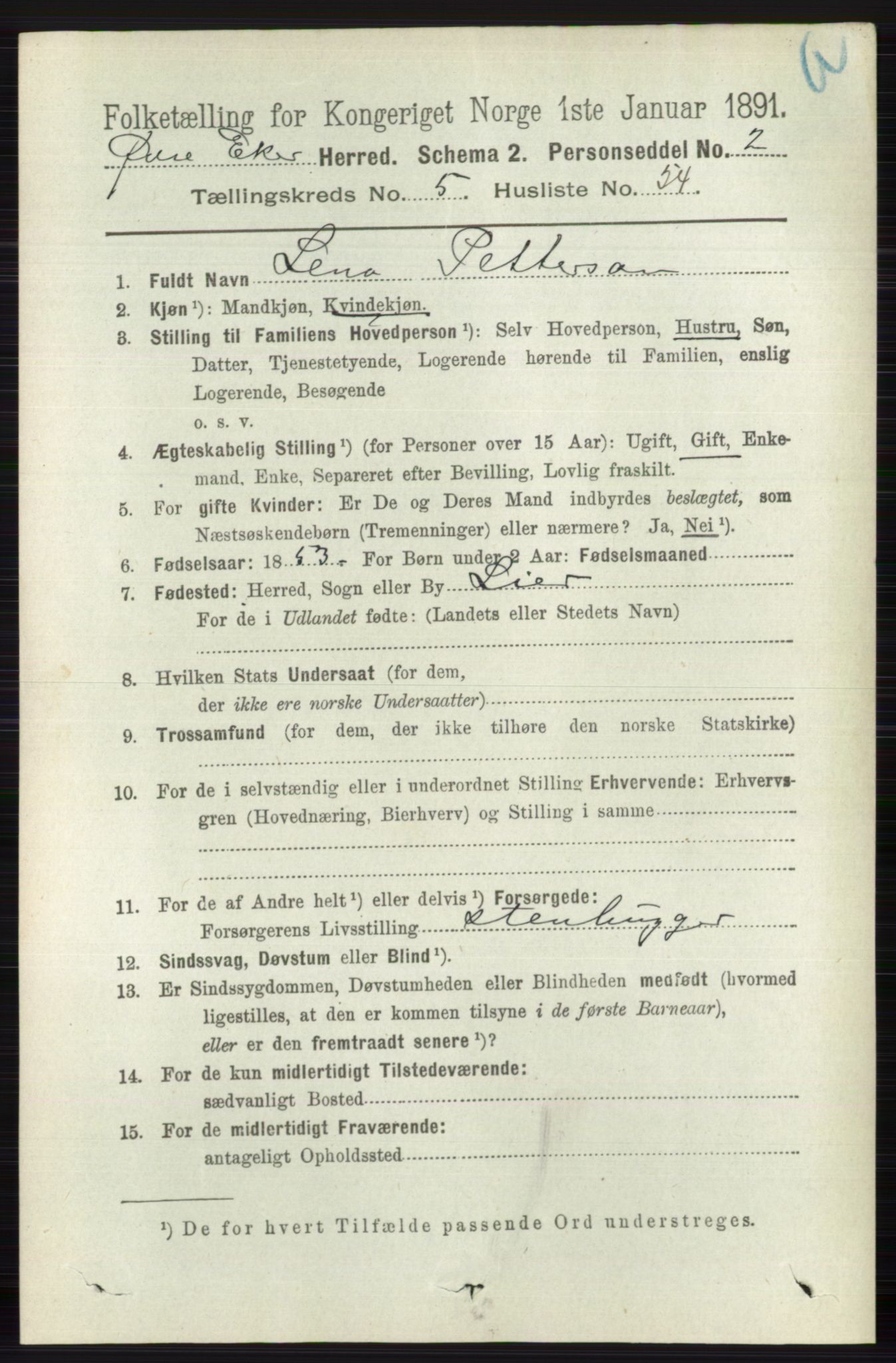 RA, 1891 census for 0624 Øvre Eiker, 1891, p. 2173