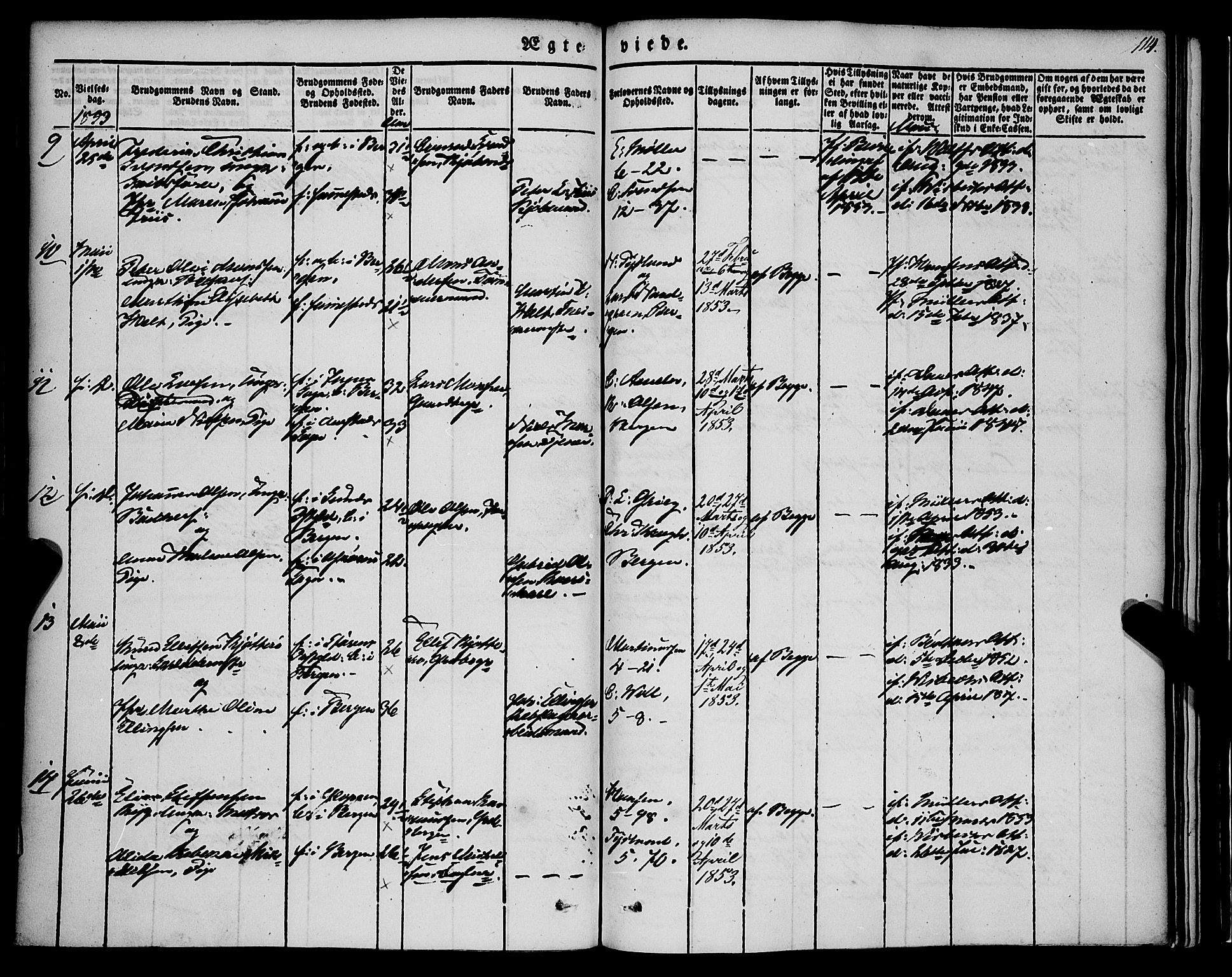 Nykirken Sokneprestembete, AV/SAB-A-77101/H/Haa/L0031: Parish register (official) no. D 1, 1834-1861, p. 114