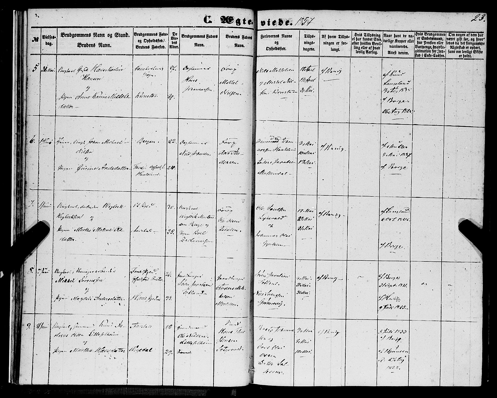 St. Jørgens hospital og Årstad sokneprestembete, AV/SAB-A-99934: Parish register (official) no. A 9, 1853-1878, p. 23