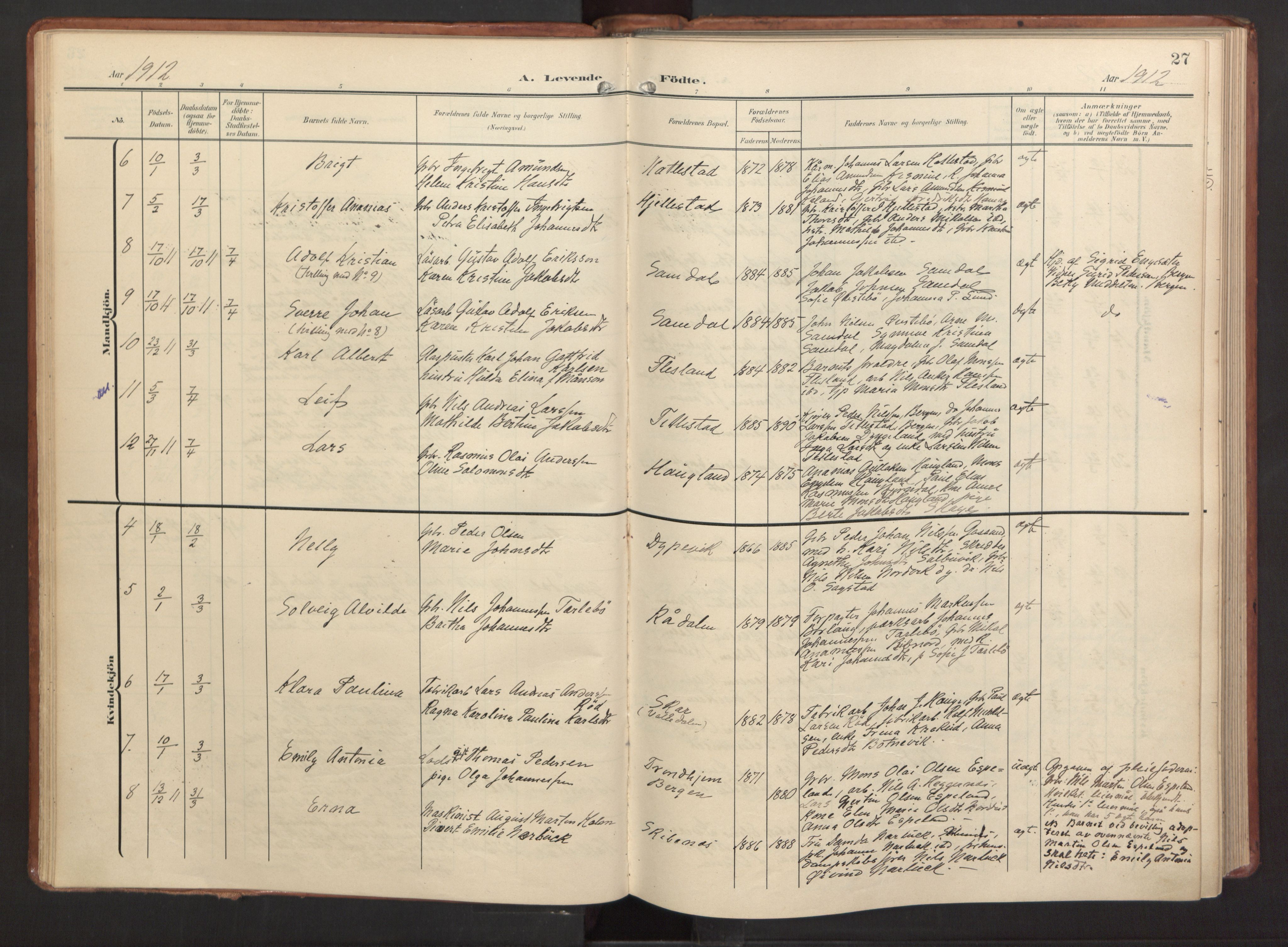 Fana Sokneprestembete, AV/SAB-A-75101/H/Haa/Haab/L0004: Parish register (official) no. B 4, 1908-1915, p. 27