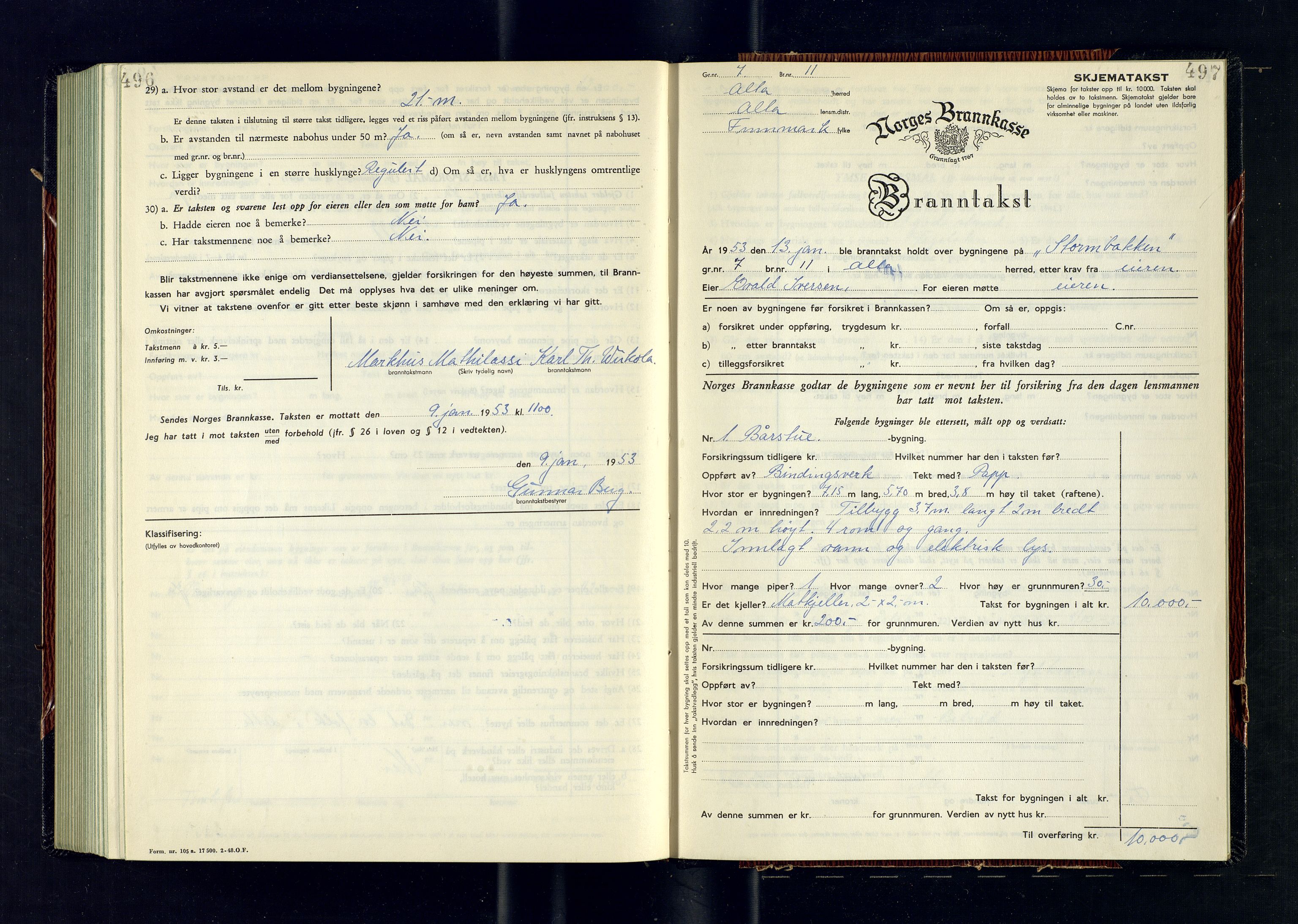 Alta lensmannskontor, AV/SATØ-S-1165/O/Ob/L0184: Branntakstprotokoll, 1950-1953, p. 496-497