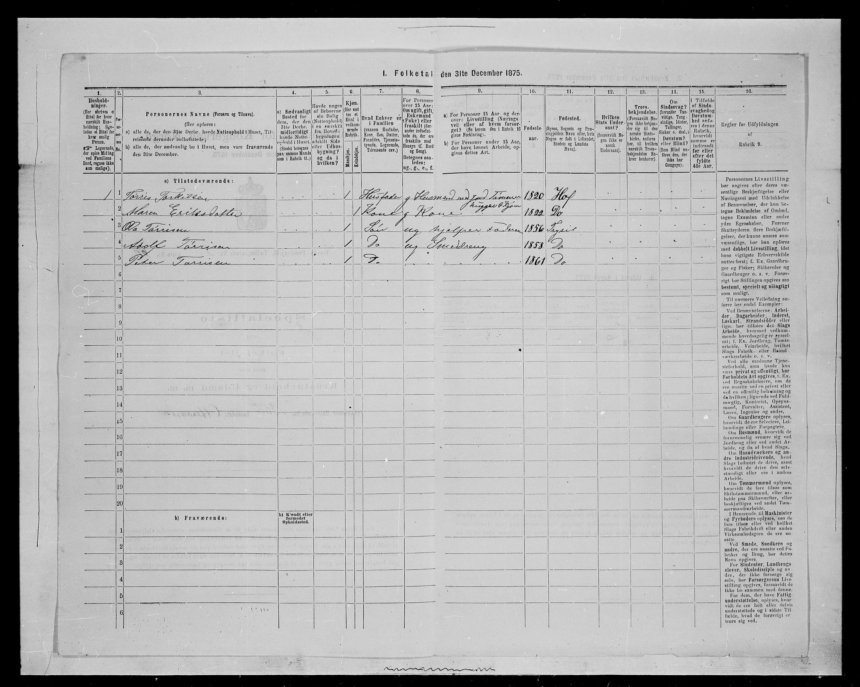 SAH, 1875 census for 0428P Trysil, 1875, p. 535