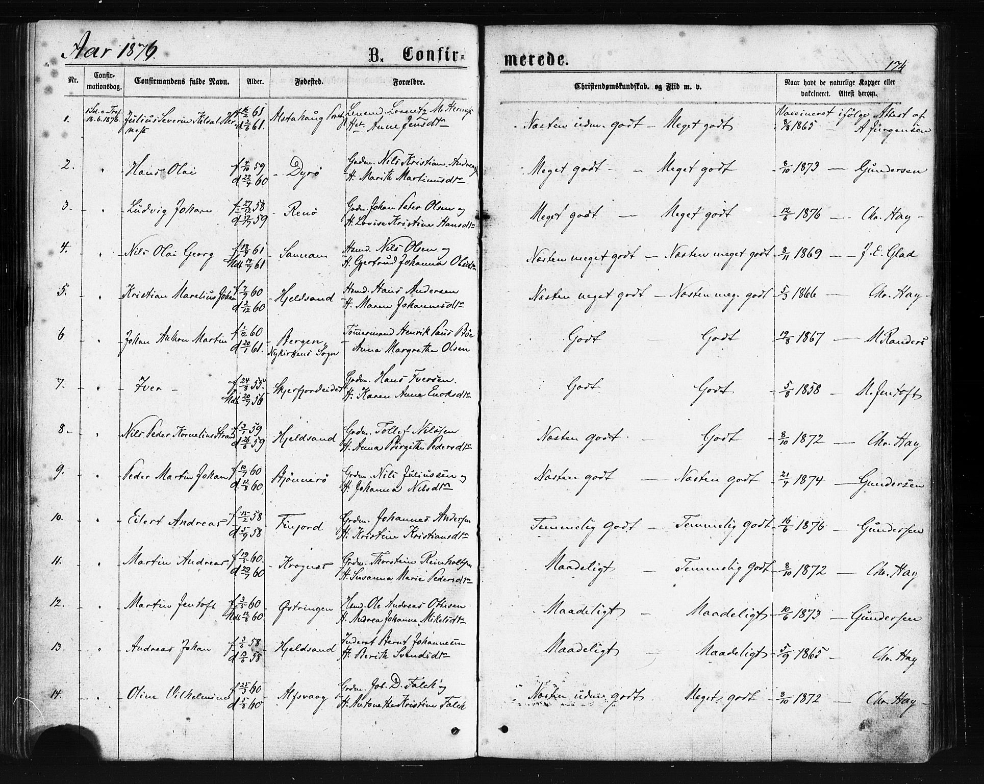 Ministerialprotokoller, klokkerbøker og fødselsregistre - Nordland, SAT/A-1459/893/L1334: Parish register (official) no. 893A07, 1867-1877, p. 174