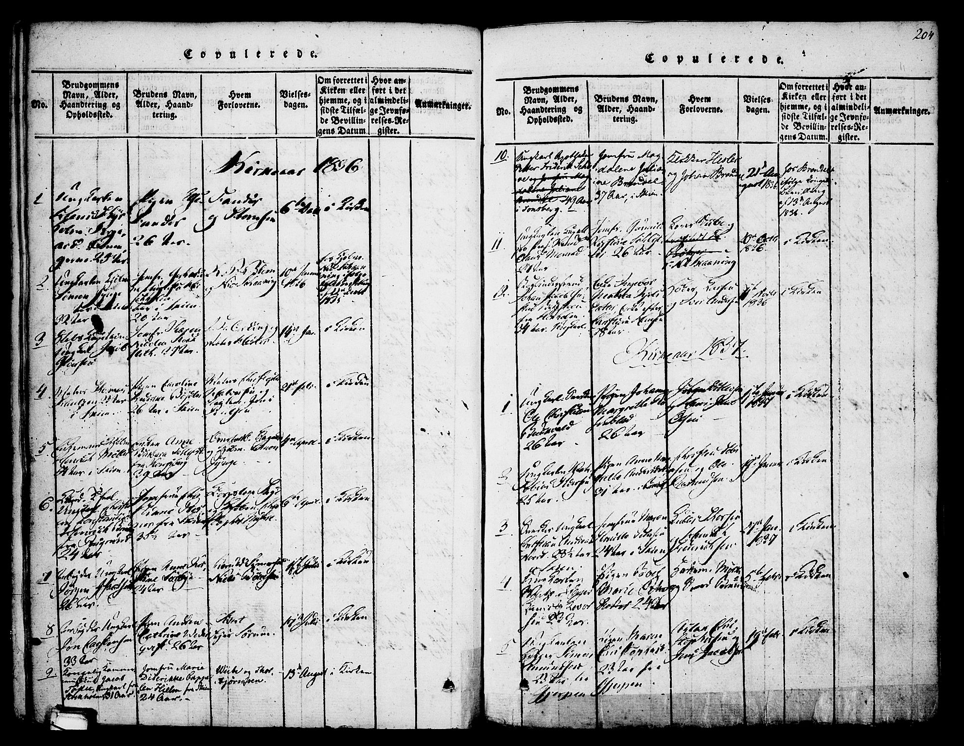 Skien kirkebøker, SAKO/A-302/F/Fa/L0005: Parish register (official) no. 5, 1814-1843, p. 204
