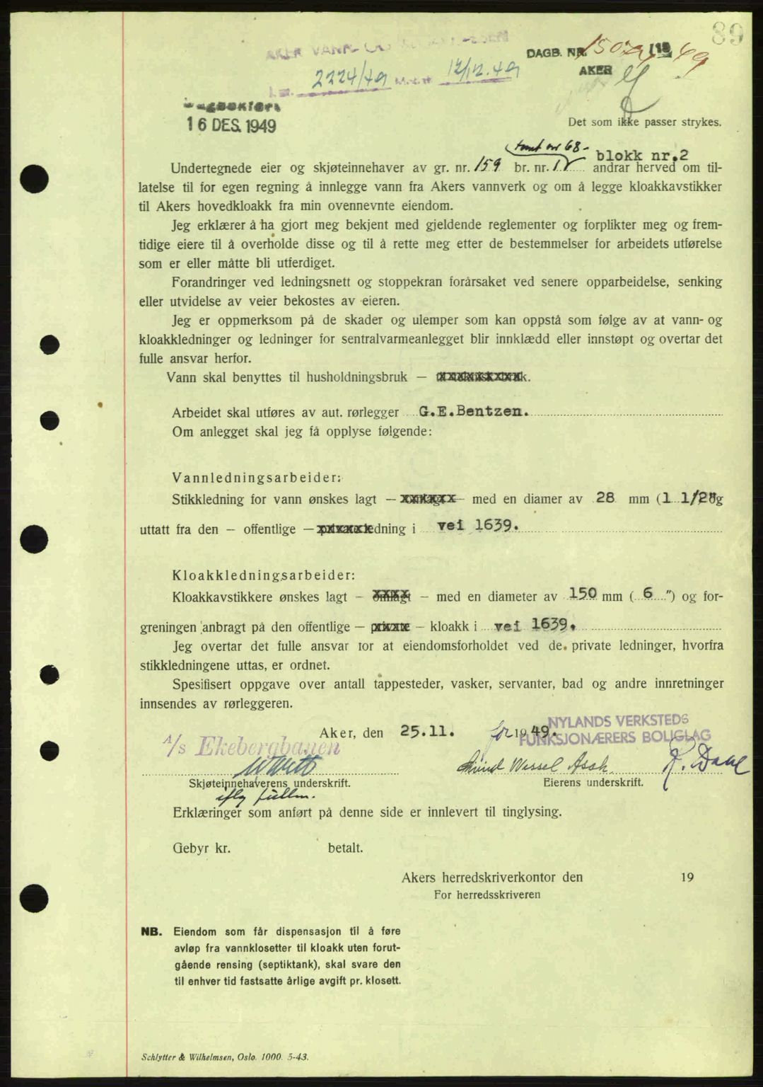 Oslo byskriverembete, AV/SAO-A-10227/G/Gb/Gbd/Gbda/L0017: Mortgage book no. A215, 1949-1950, Diary no: : 15074/1949