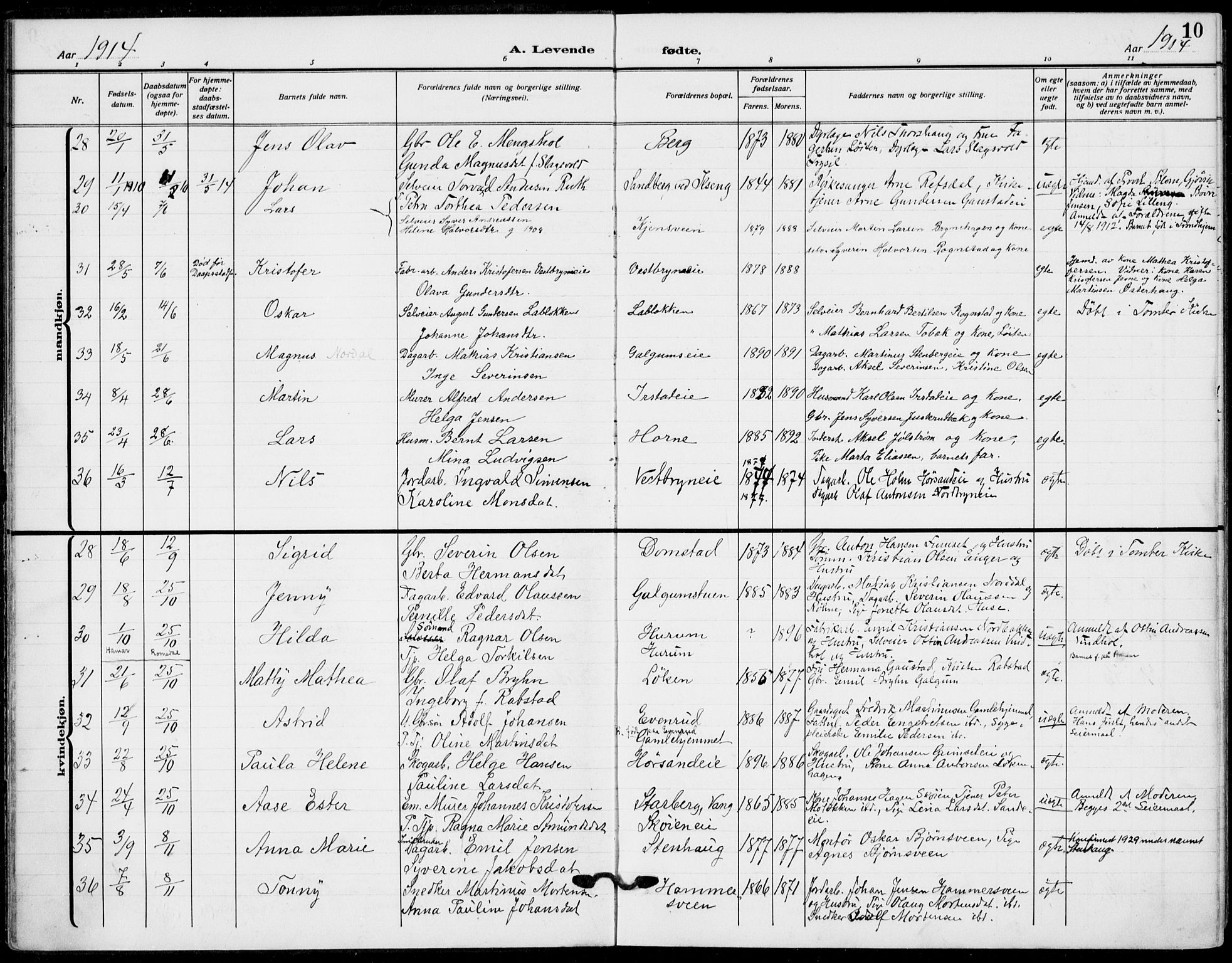 Romedal prestekontor, AV/SAH-PREST-004/K/L0012: Parish register (official) no. 12, 1913-1935, p. 10