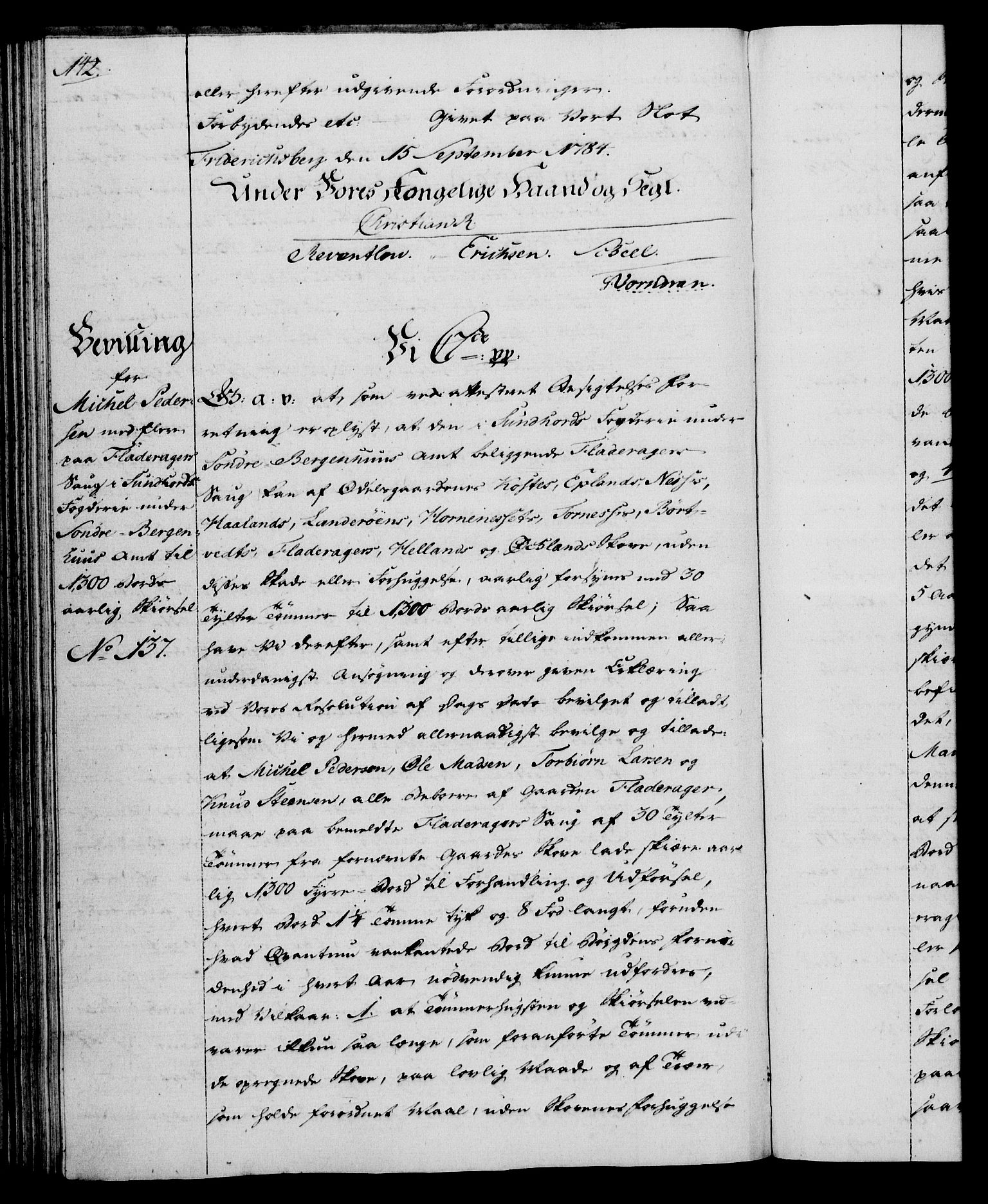 Rentekammeret, Kammerkanselliet, AV/RA-EA-3111/G/Gg/Gga/L0013: Norsk ekspedisjonsprotokoll med register (merket RK 53.13), 1784-1787, p. 142