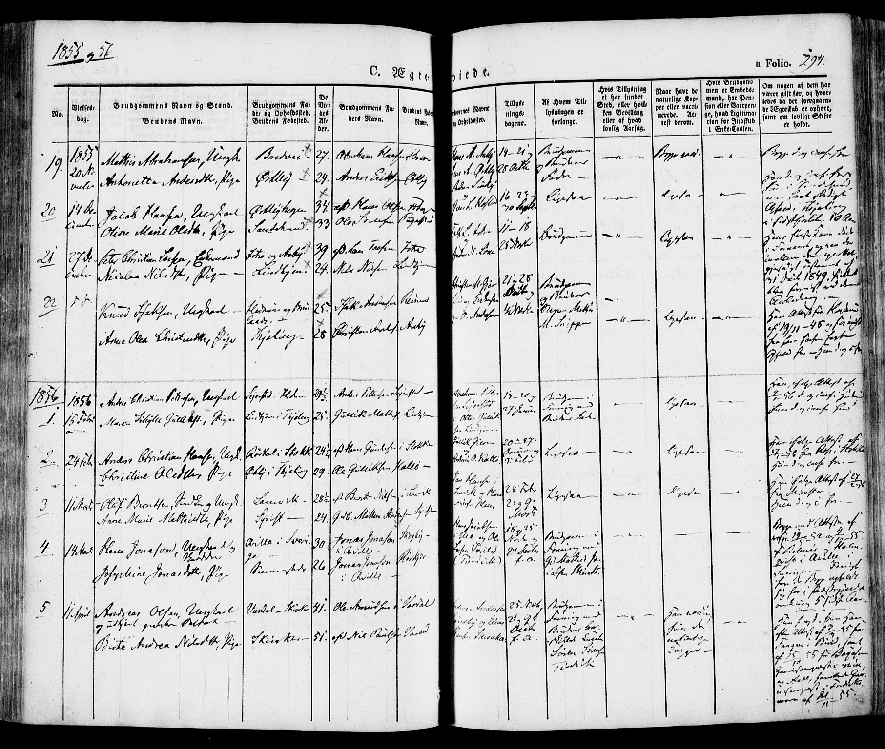 Tjølling kirkebøker, SAKO/A-60/F/Fa/L0006: Parish register (official) no. 6, 1835-1859, p. 294
