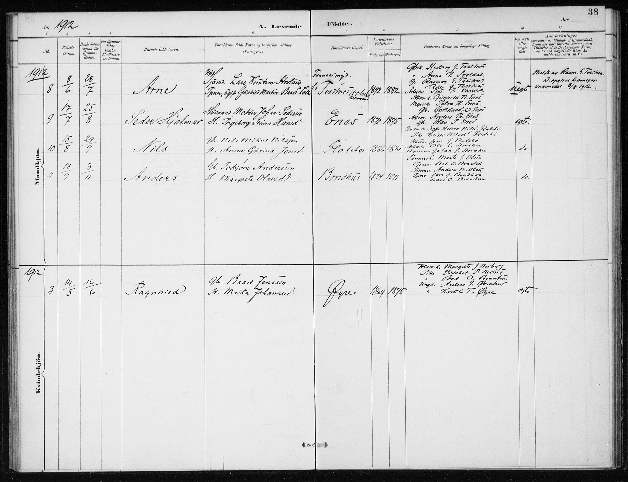 Kvinnherad sokneprestembete, SAB/A-76401/H/Haa: Parish register (official) no. F 1, 1887-1912, p. 38