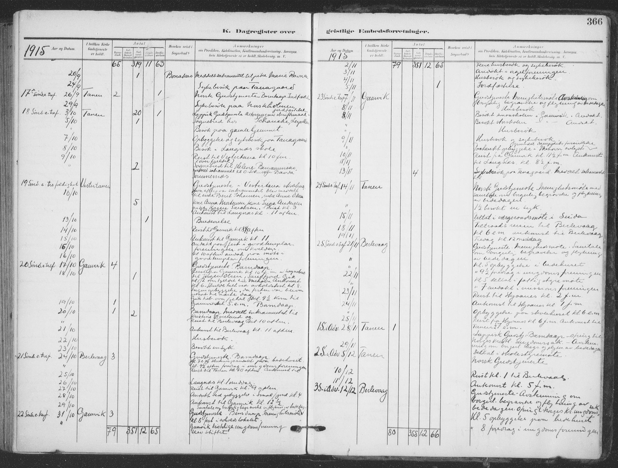 Tana sokneprestkontor, AV/SATØ-S-1334/H/Ha/L0007kirke: Parish register (official) no. 7, 1904-1918, p. 366