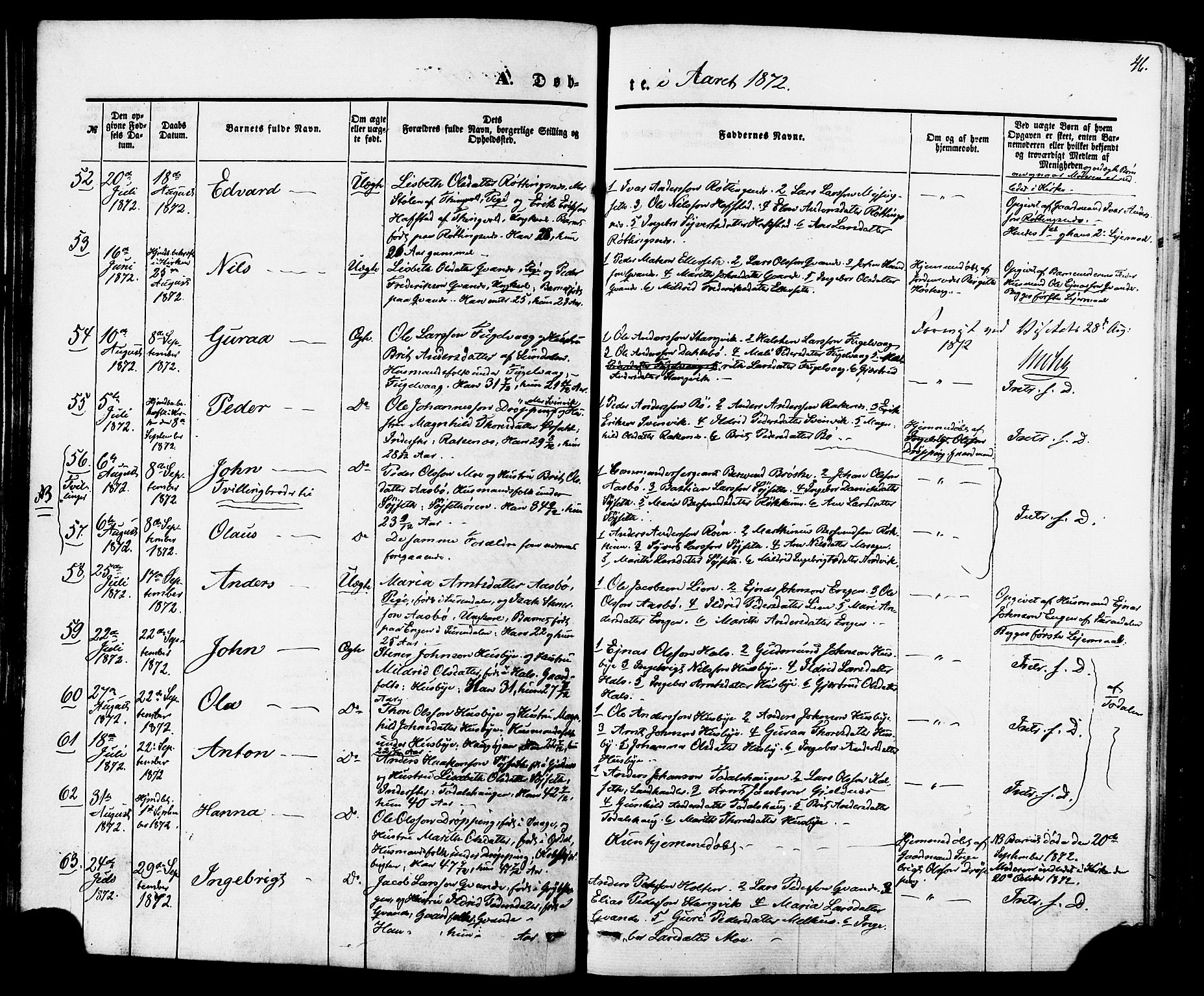 Ministerialprotokoller, klokkerbøker og fødselsregistre - Møre og Romsdal, SAT/A-1454/592/L1027: Parish register (official) no. 592A05, 1865-1878, p. 46