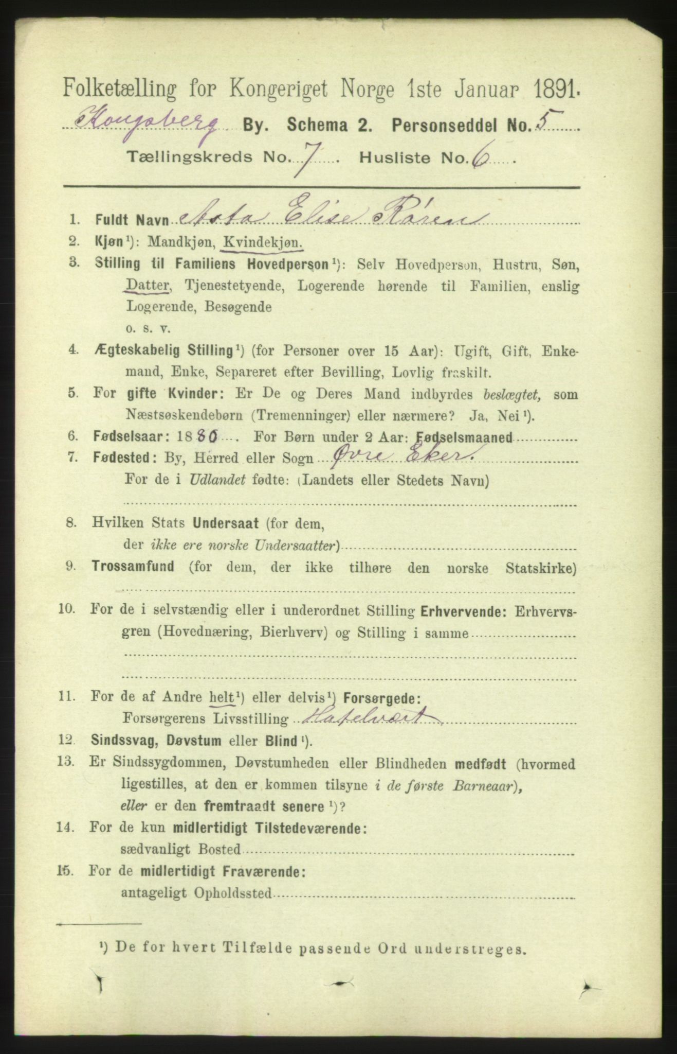 RA, 1891 census for 0604 Kongsberg, 1891, p. 5053