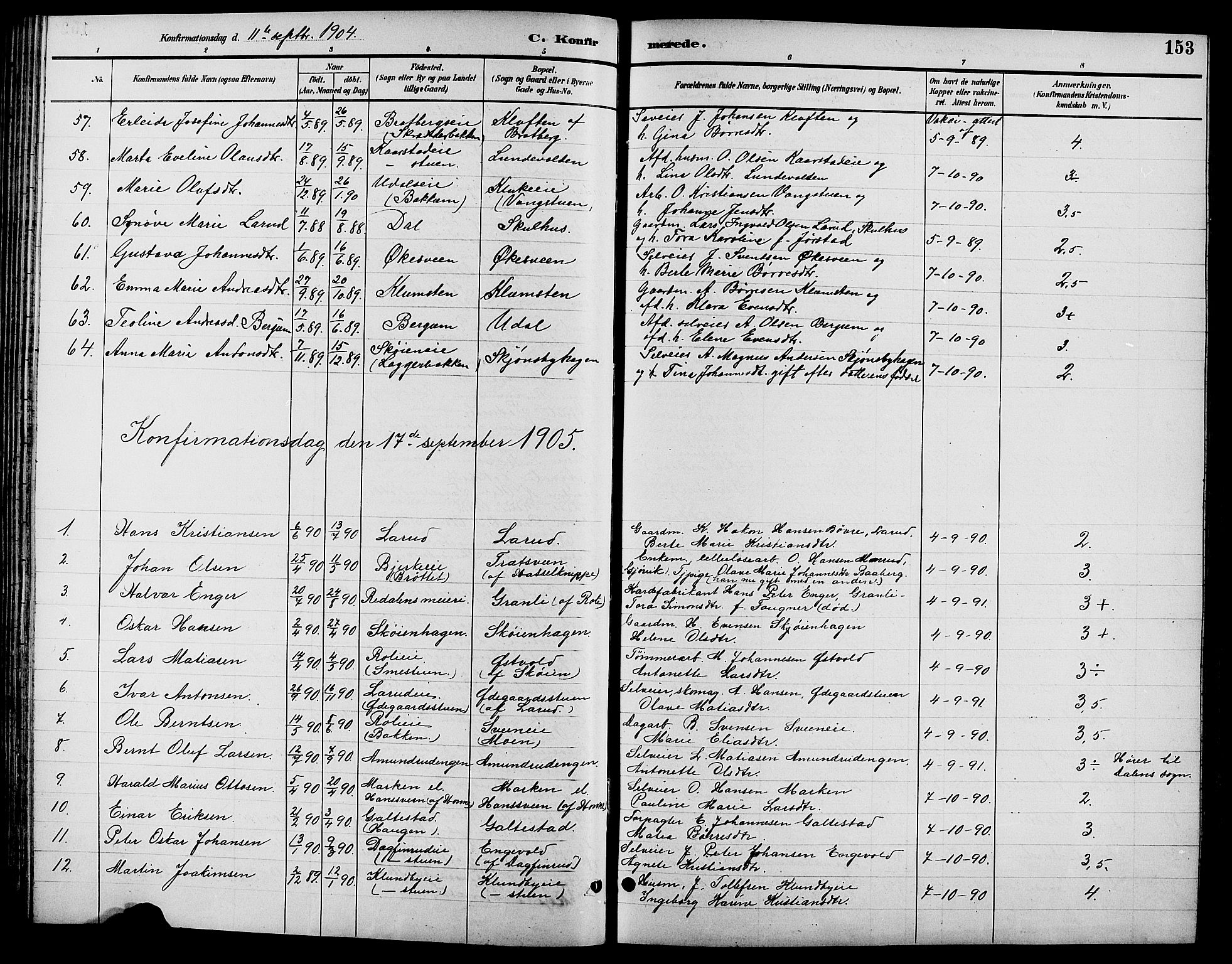 Biri prestekontor, SAH/PREST-096/H/Ha/Hab/L0004: Parish register (copy) no. 4, 1892-1909, p. 153