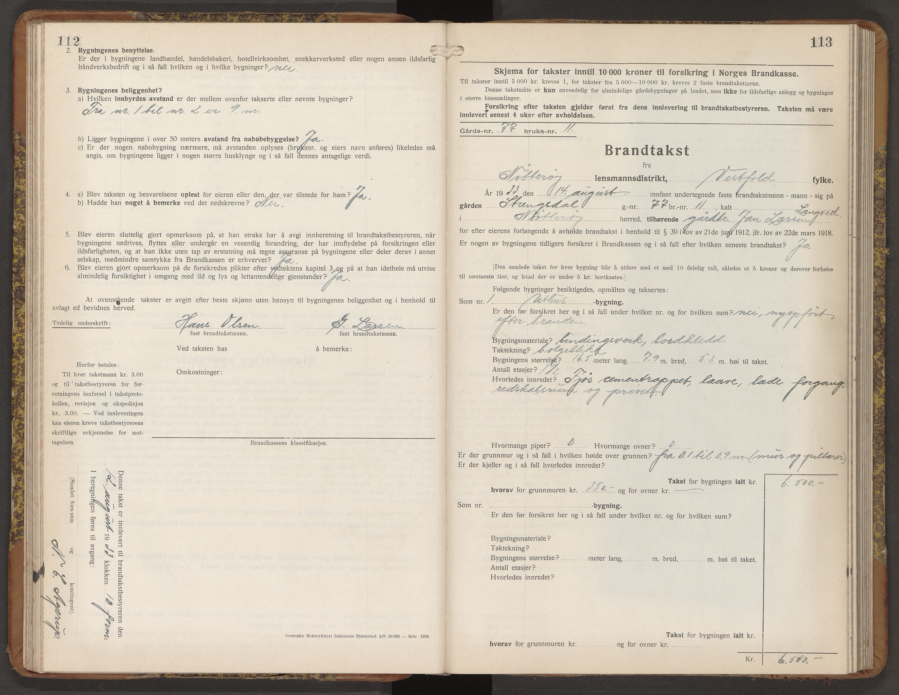 Nøtterøy lensmannskontor, AV/SAKO-A-540/Y/Yg/Ygb/L0009: Skjematakstprotokoll, 1932-1935, p. 112-113