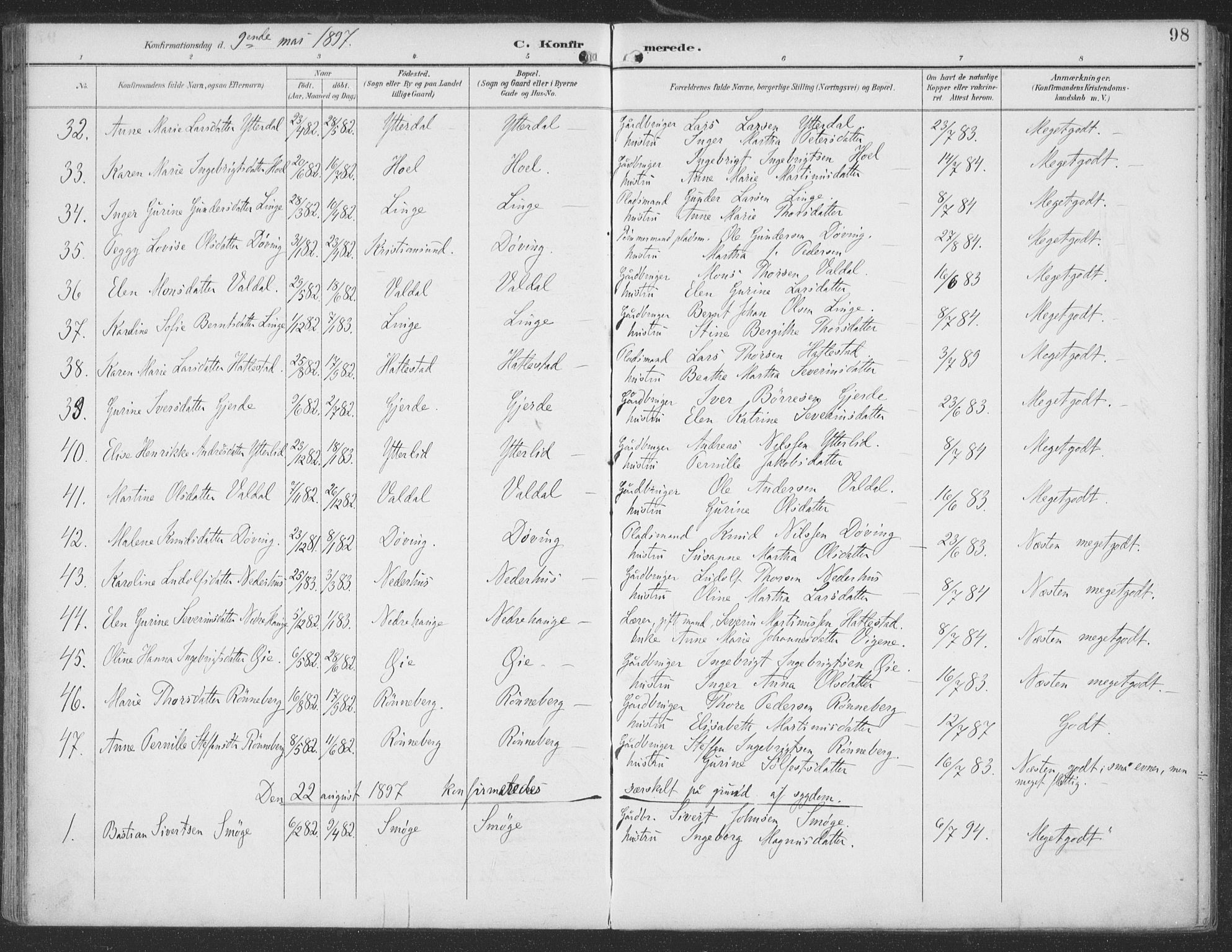 Ministerialprotokoller, klokkerbøker og fødselsregistre - Møre og Romsdal, AV/SAT-A-1454/519/L0256: Parish register (official) no. 519A15, 1895-1912, p. 98