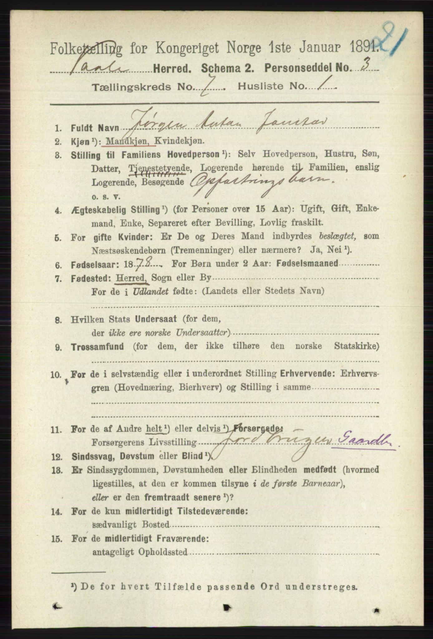 RA, 1891 census for 0716 Våle, 1891, p. 2386