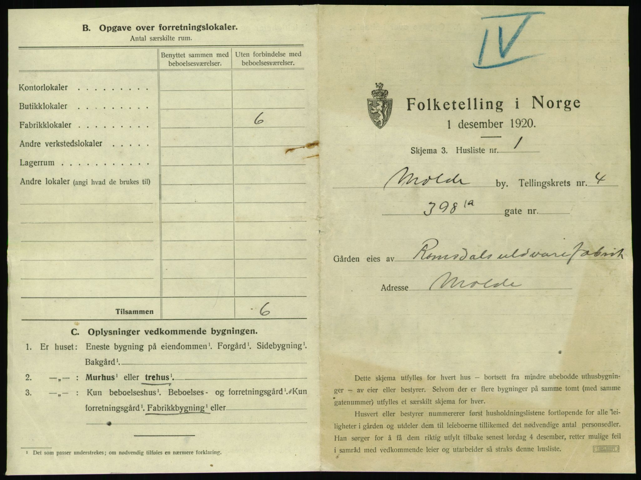 SAT, 1920 census for Molde, 1920, p. 427