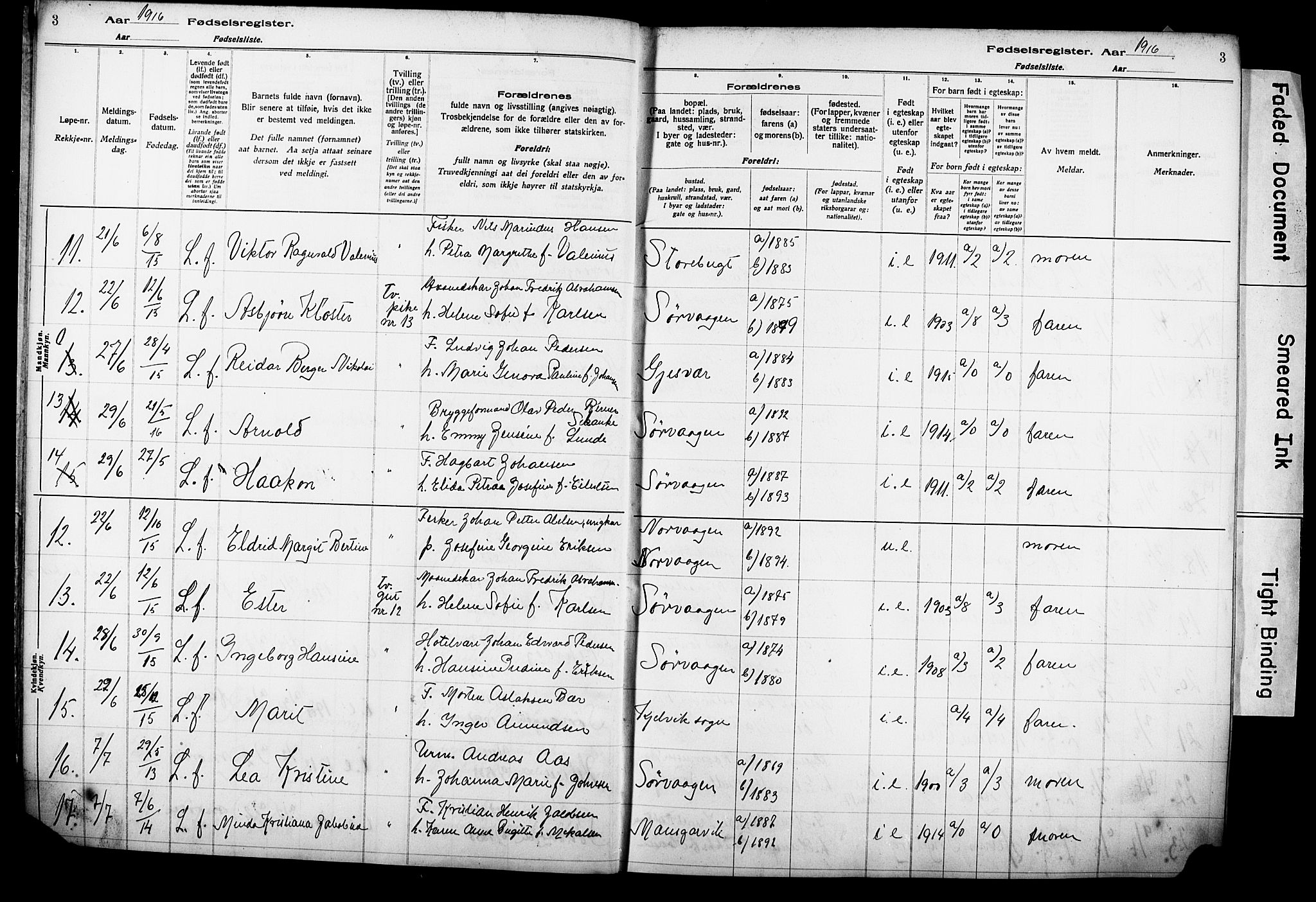 Kjelvik/Nordkapp sokneprestkontor, AV/SATØ-S-1350/I/Ia/L0015: Birth register no. 15, 1916-1930, p. 3