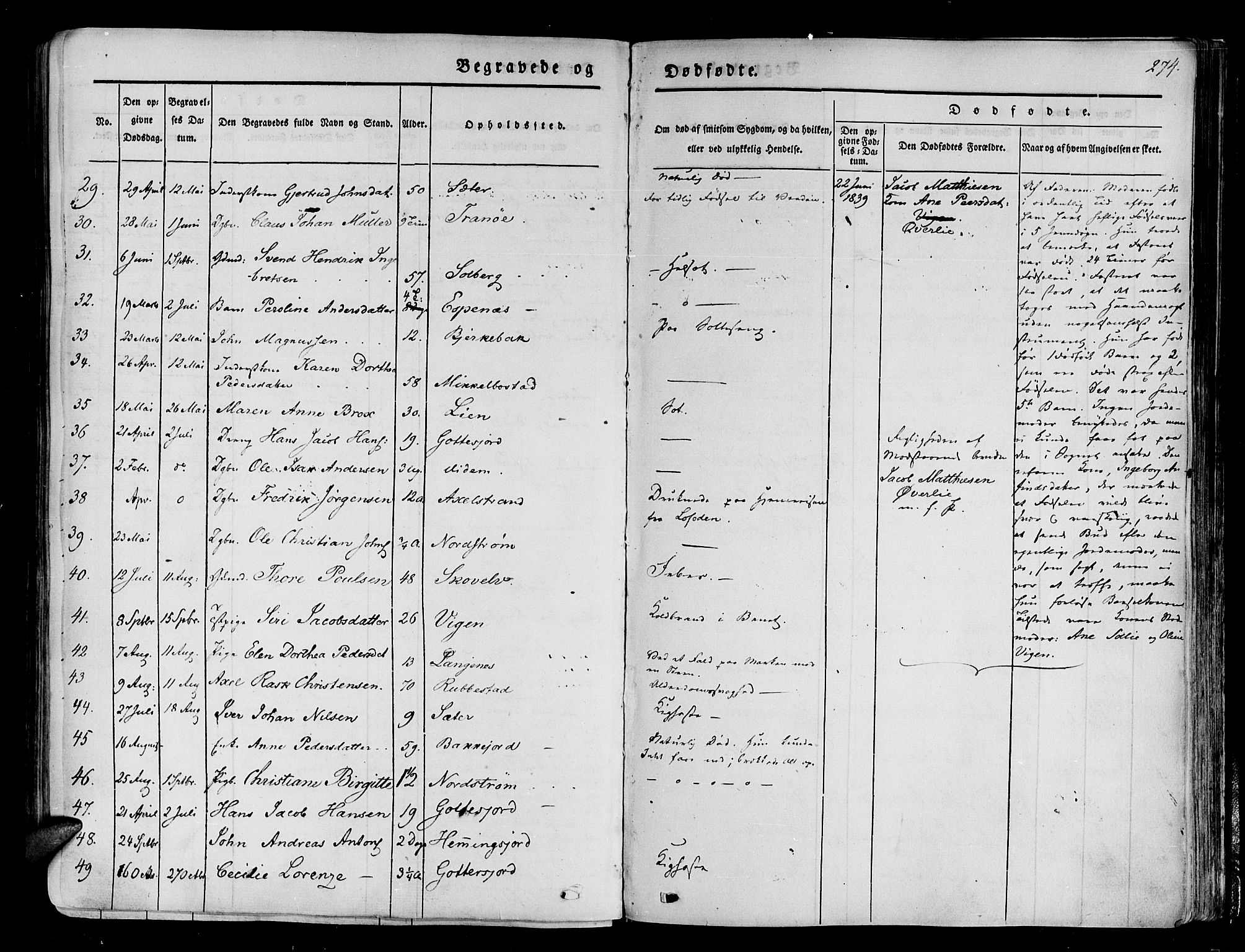 Tranøy sokneprestkontor, SATØ/S-1313/I/Ia/Iaa/L0005kirke: Parish register (official) no. 5, 1829-1844, p. 274