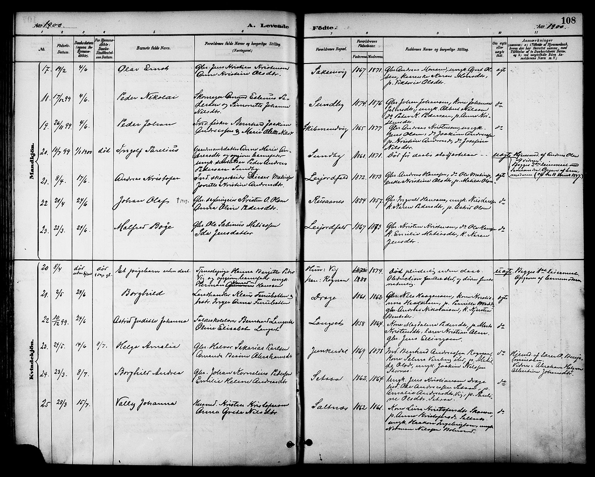 Ministerialprotokoller, klokkerbøker og fødselsregistre - Nordland, SAT/A-1459/847/L0669: Parish register (official) no. 847A09, 1887-1901, p. 108