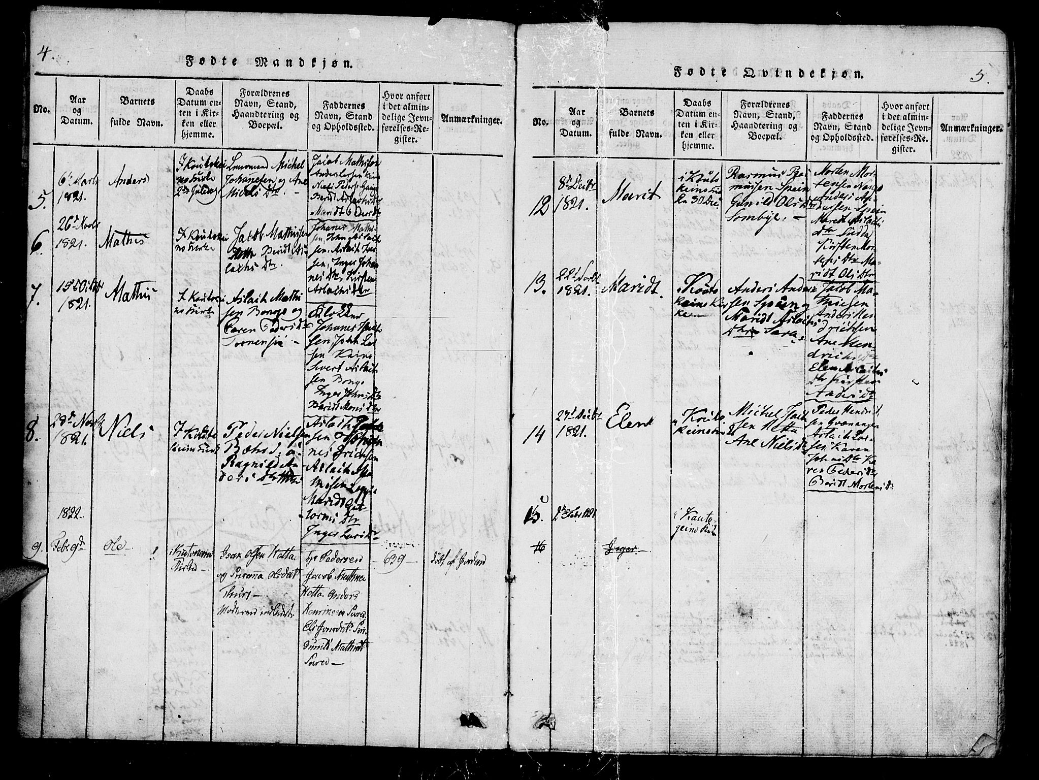 Kistrand/Porsanger sokneprestembete, SATØ/S-1351/H/Ha/L0010.kirke: Parish register (official) no. 10, 1821-1842, p. 4-5