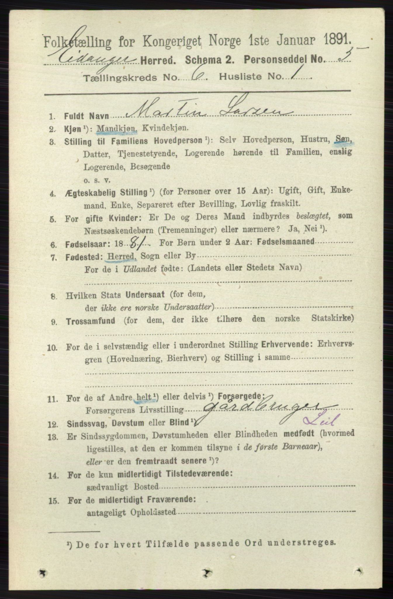 RA, 1891 census for 0813 Eidanger, 1891, p. 2572