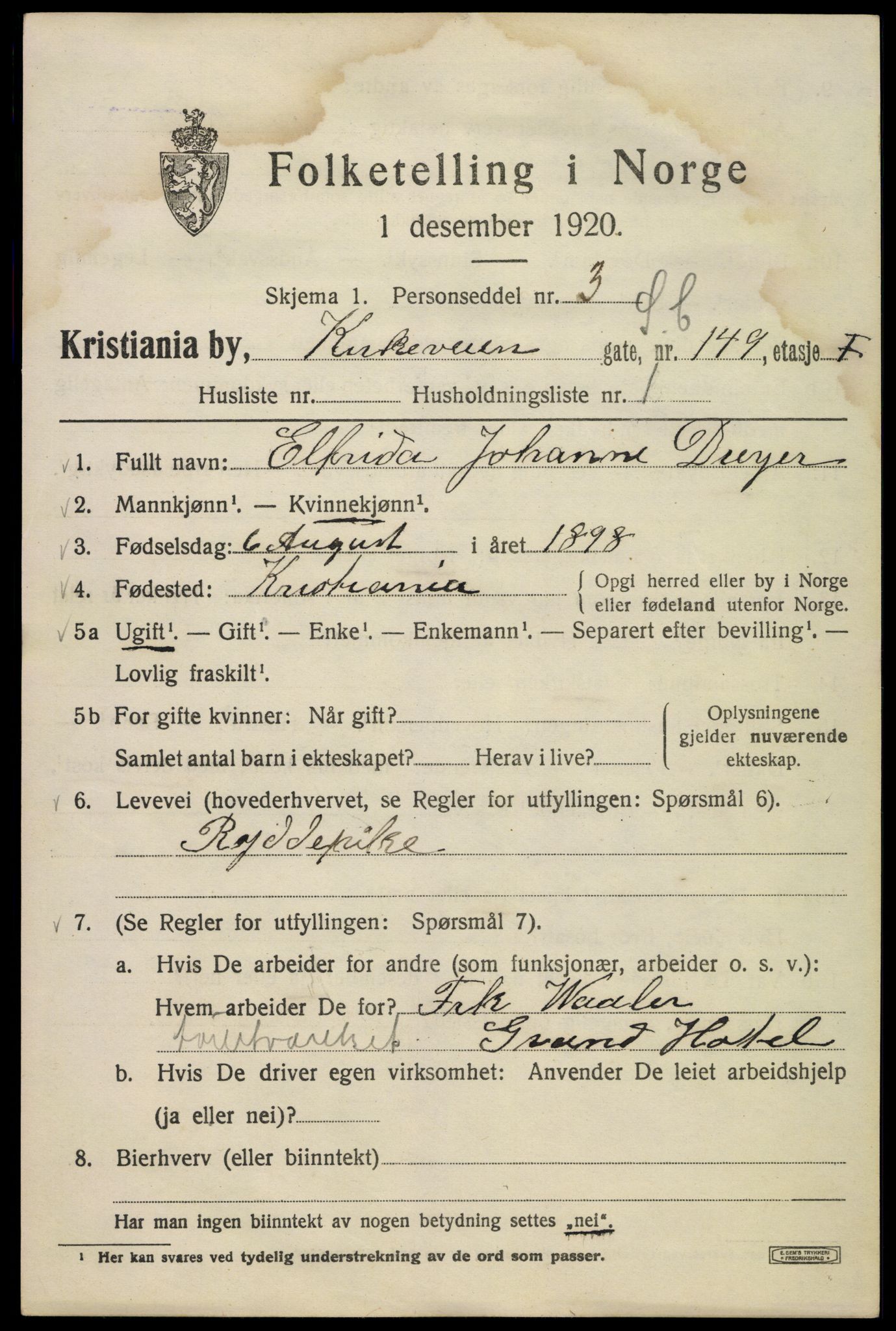 SAO, 1920 census for Kristiania, 1920, p. 340313