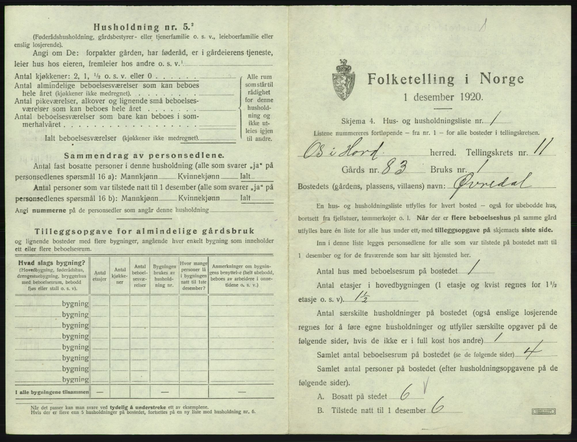 SAB, 1920 census for Os, 1920, p. 1158