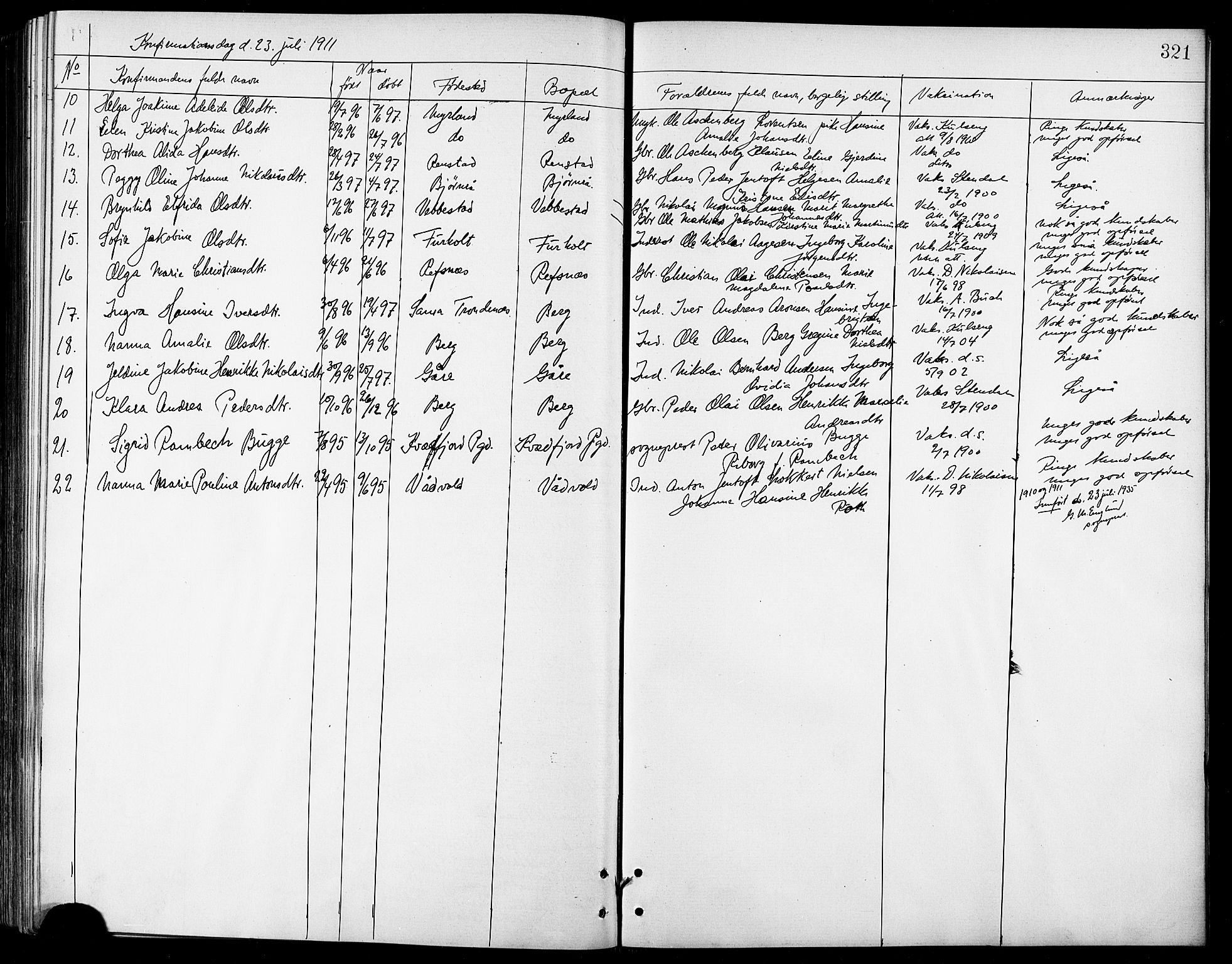 Kvæfjord sokneprestkontor, AV/SATØ-S-1323/G/Ga/Gab/L0005klokker: Parish register (copy) no. 5, 1886-1911, p. 321