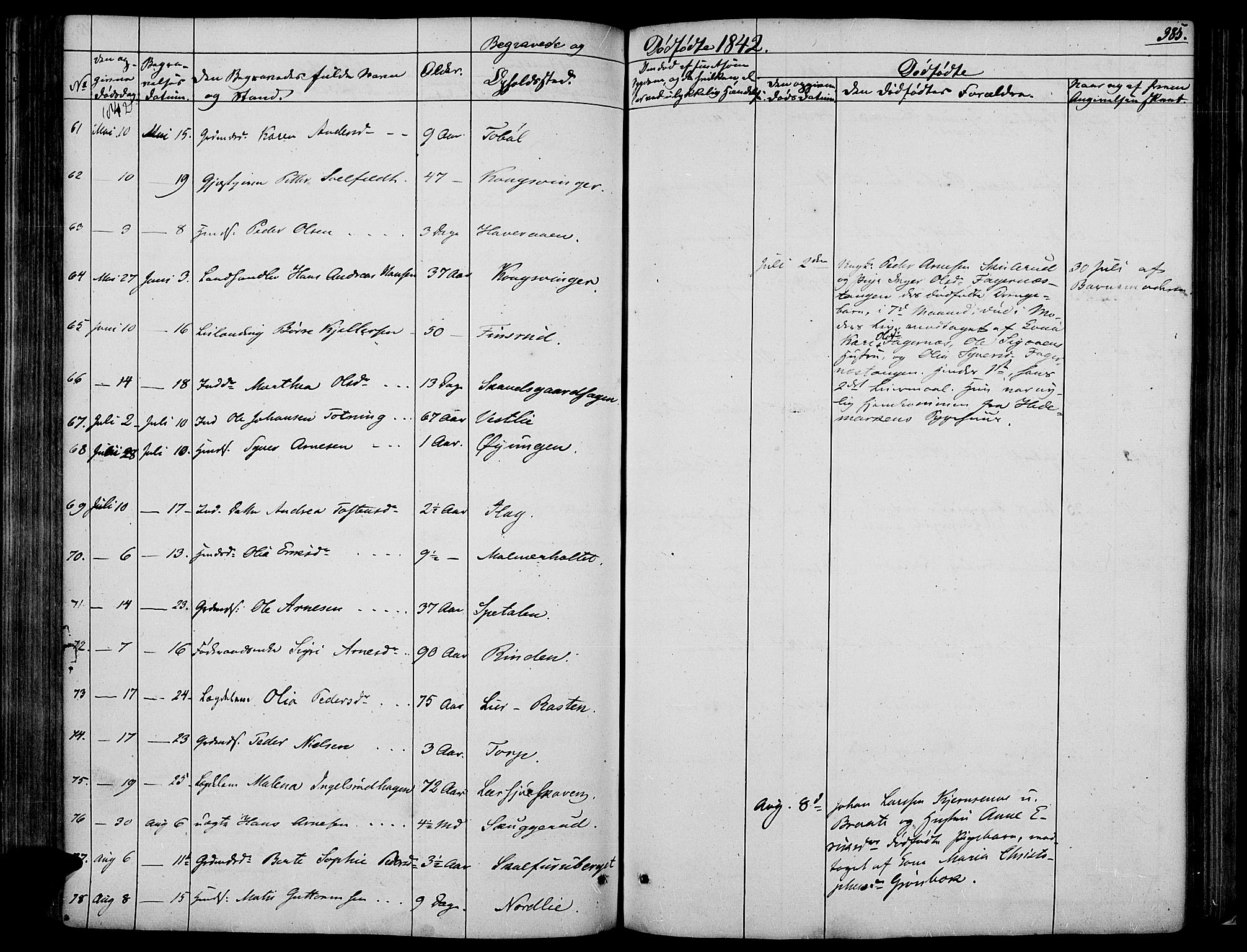 Vinger prestekontor, AV/SAH-PREST-024/H/Ha/Haa/L0008: Parish register (official) no. 8, 1839-1847, p. 385