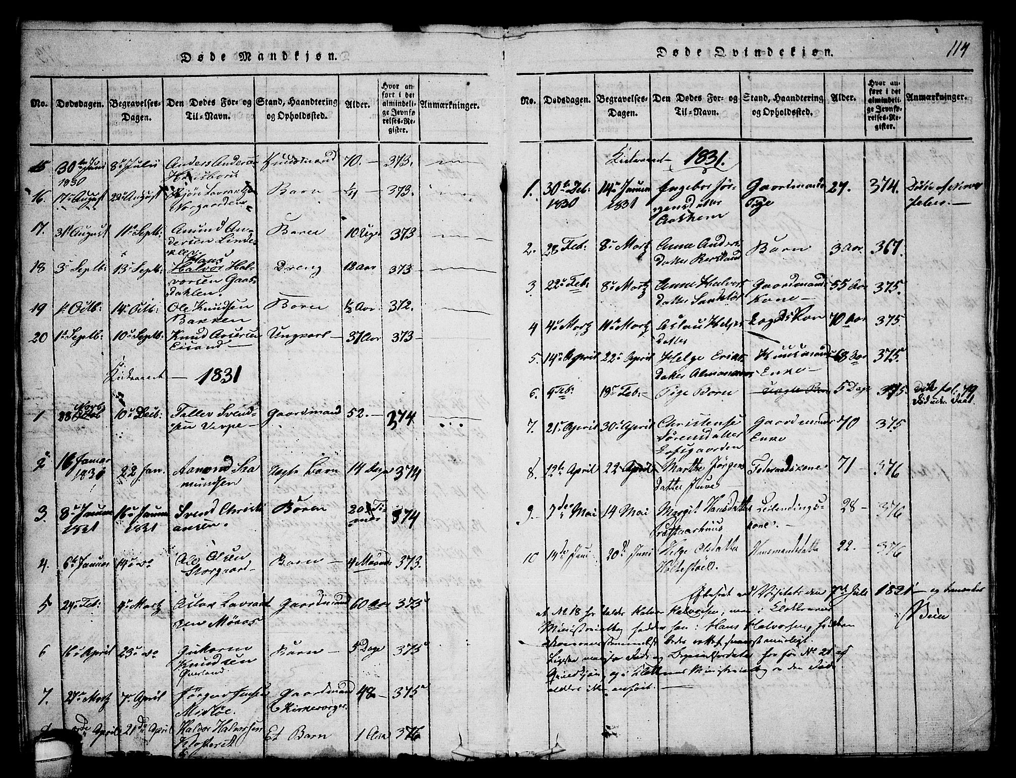 Seljord kirkebøker, SAKO/A-20/F/Fa/L0010: Parish register (official) no. I 10, 1815-1831, p. 114