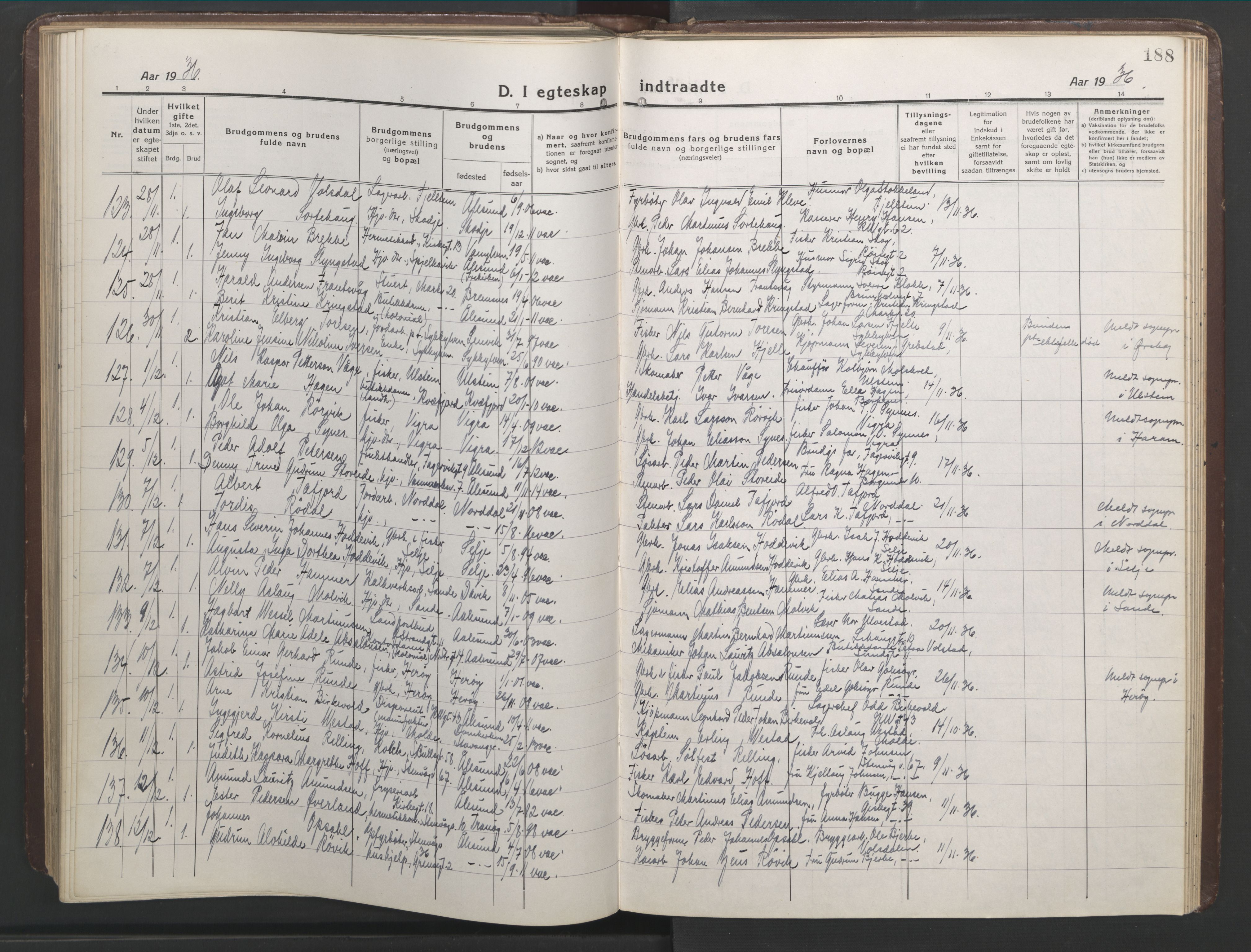 Ministerialprotokoller, klokkerbøker og fødselsregistre - Møre og Romsdal, AV/SAT-A-1454/529/L0473: Parish register (copy) no. 529C10, 1918-1941, p. 188