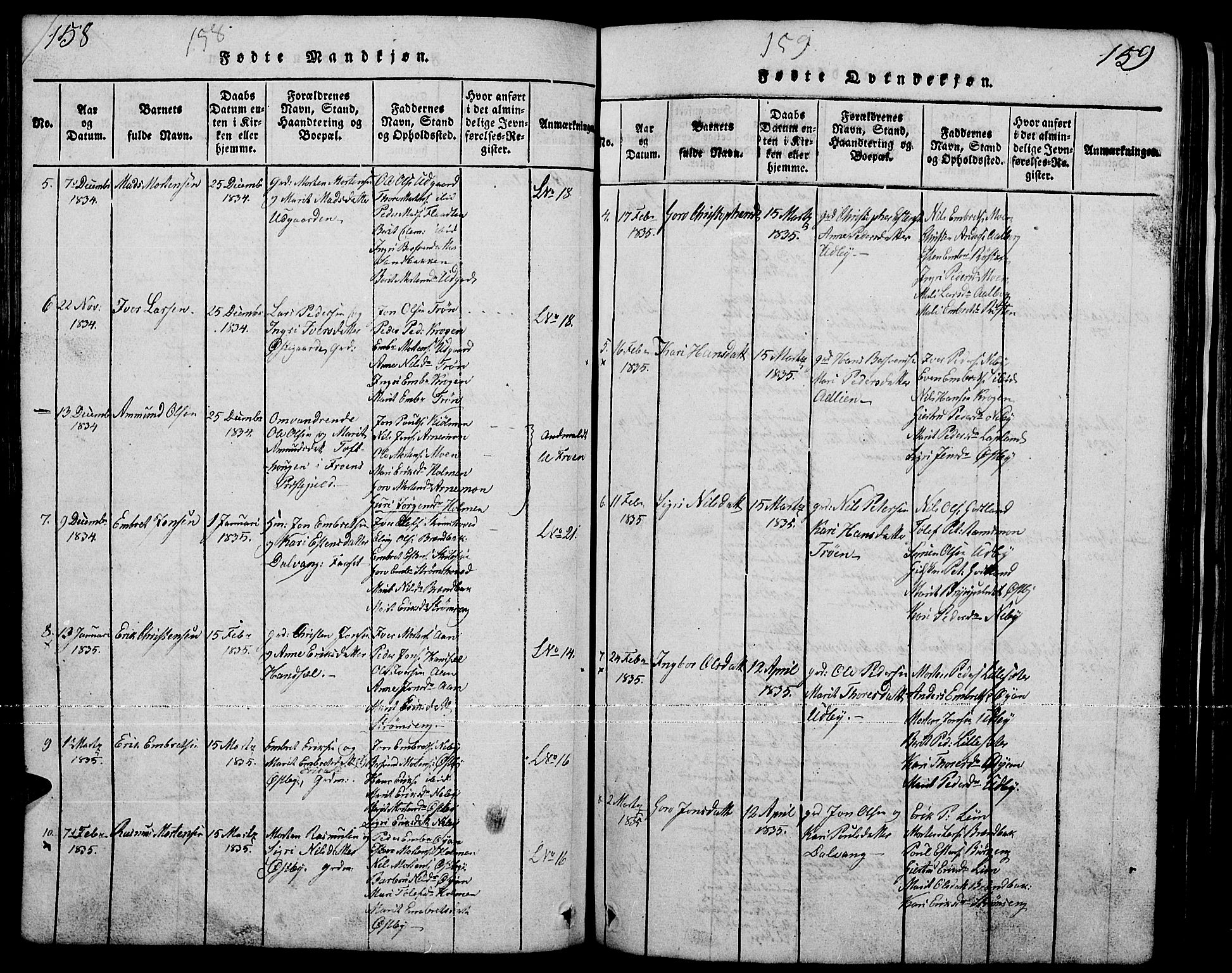 Tynset prestekontor, AV/SAH-PREST-058/H/Ha/Hab/L0001: Parish register (copy) no. 1, 1814-1859, p. 158-159