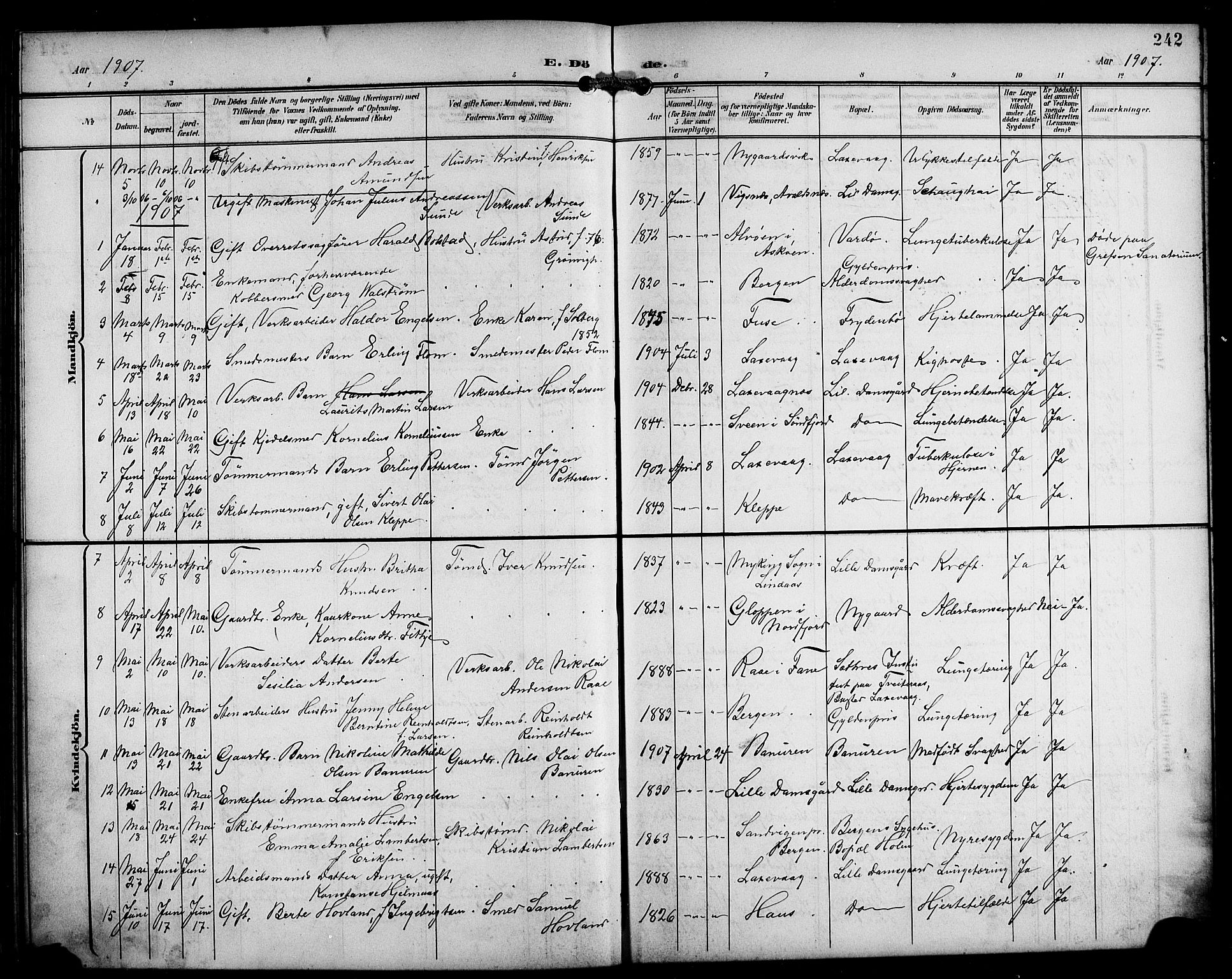 Laksevåg Sokneprestembete, SAB/A-76501/H/Ha/Hab/Haba/L0004: Parish register (copy) no. A 4, 1899-1909, p. 242