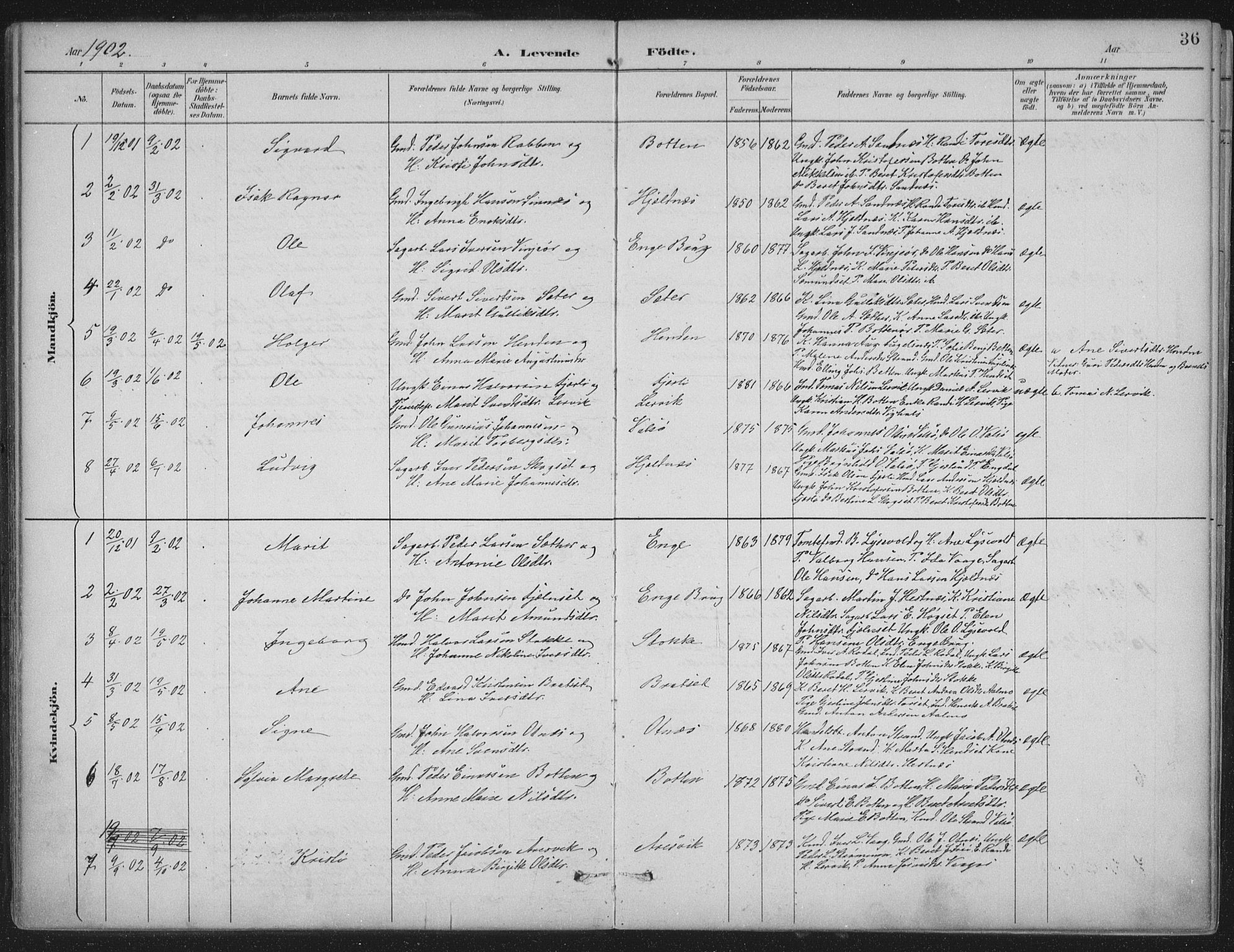 Ministerialprotokoller, klokkerbøker og fødselsregistre - Møre og Romsdal, AV/SAT-A-1454/580/L0925: Parish register (official) no. 580A02, 1888-1913, p. 36