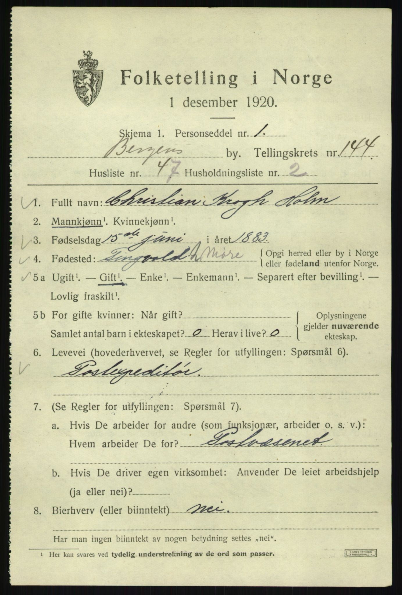 SAB, 1920 census for Bergen, 1920, p. 241588