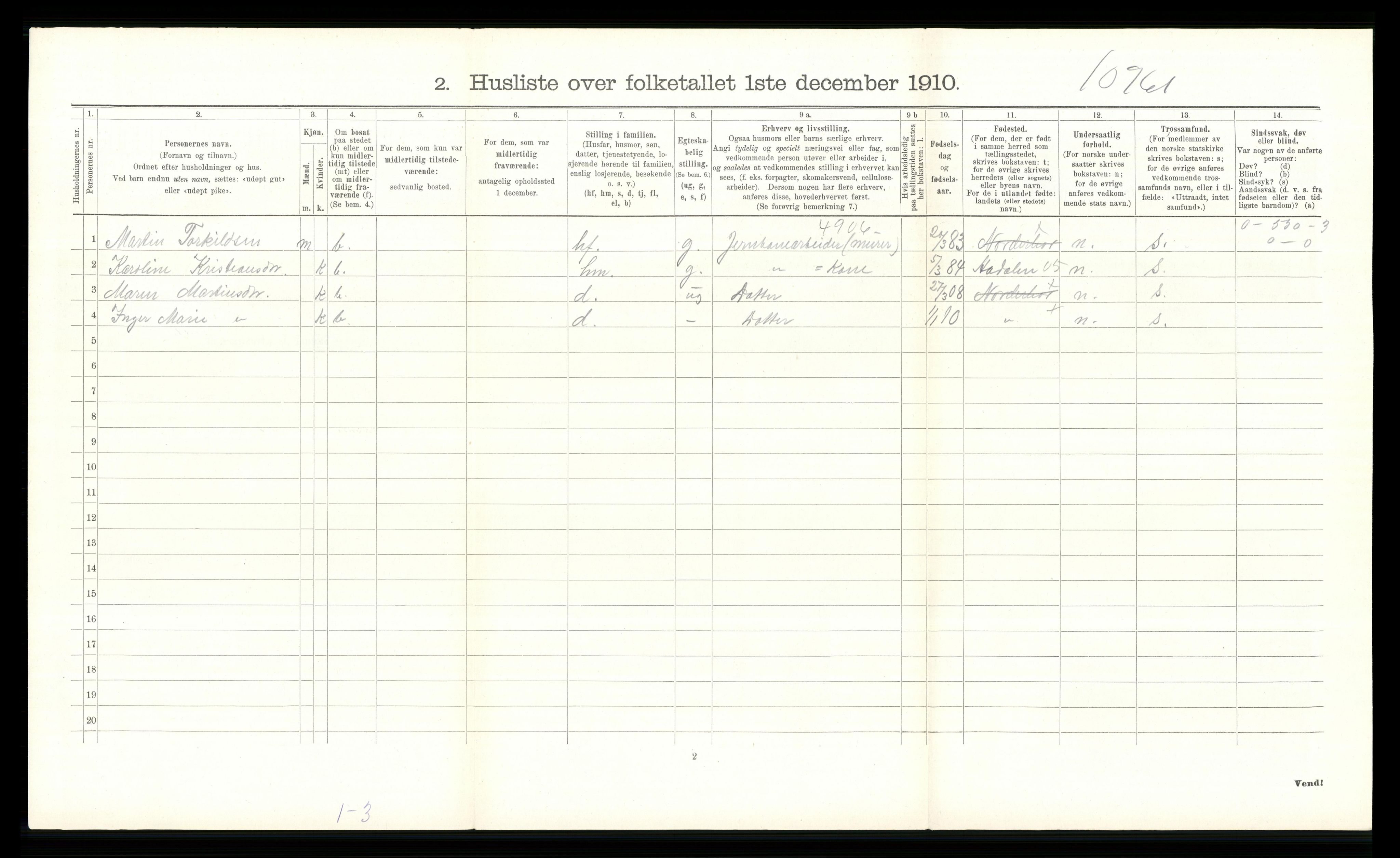 RA, 1910 census for Norderhov, 1910, p. 1767