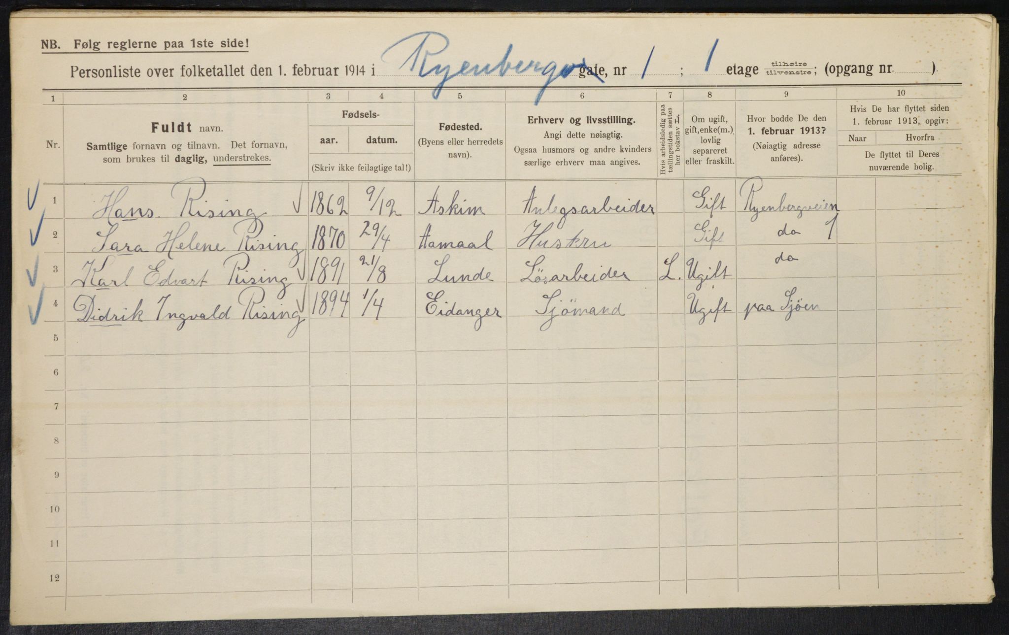 OBA, Municipal Census 1914 for Kristiania, 1914, p. 85484