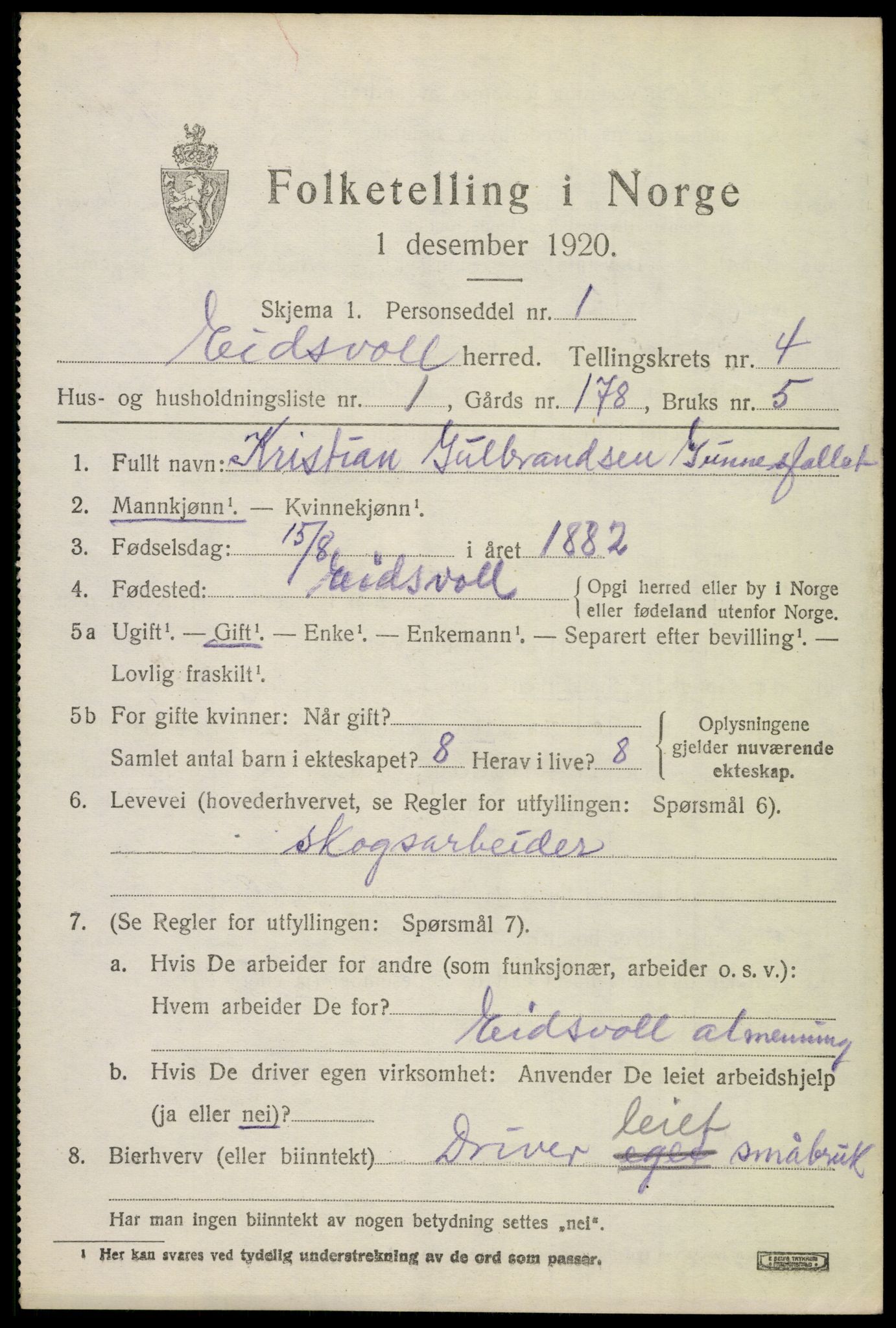 SAO, 1920 census for Eidsvoll, 1920, p. 9061