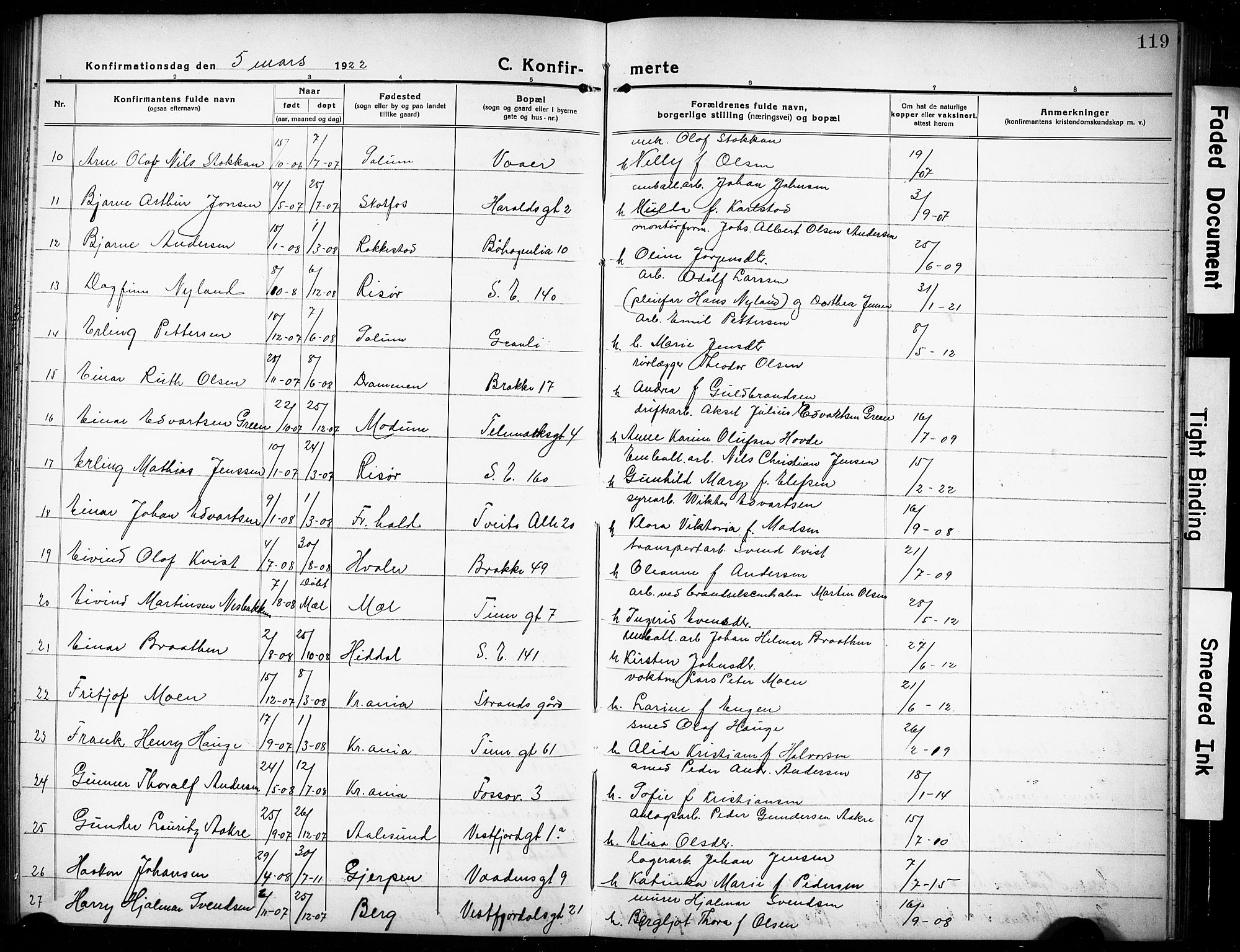 Rjukan kirkebøker, SAKO/A-294/G/Ga/L0003: Parish register (copy) no. 3, 1920-1928, p. 119
